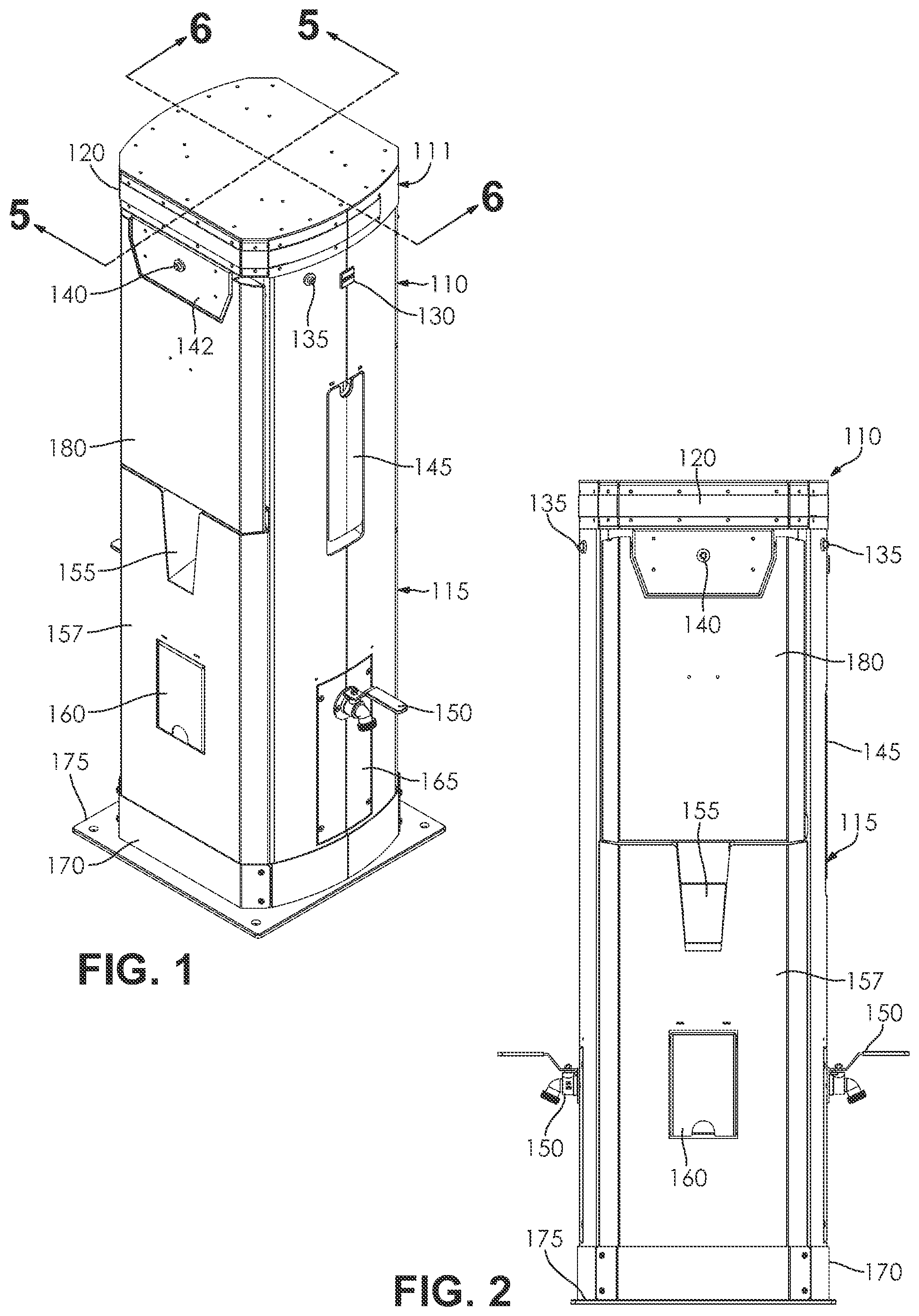 Patent US12297627 Figure 1 – Power and communications pedestal for recreational vehicles