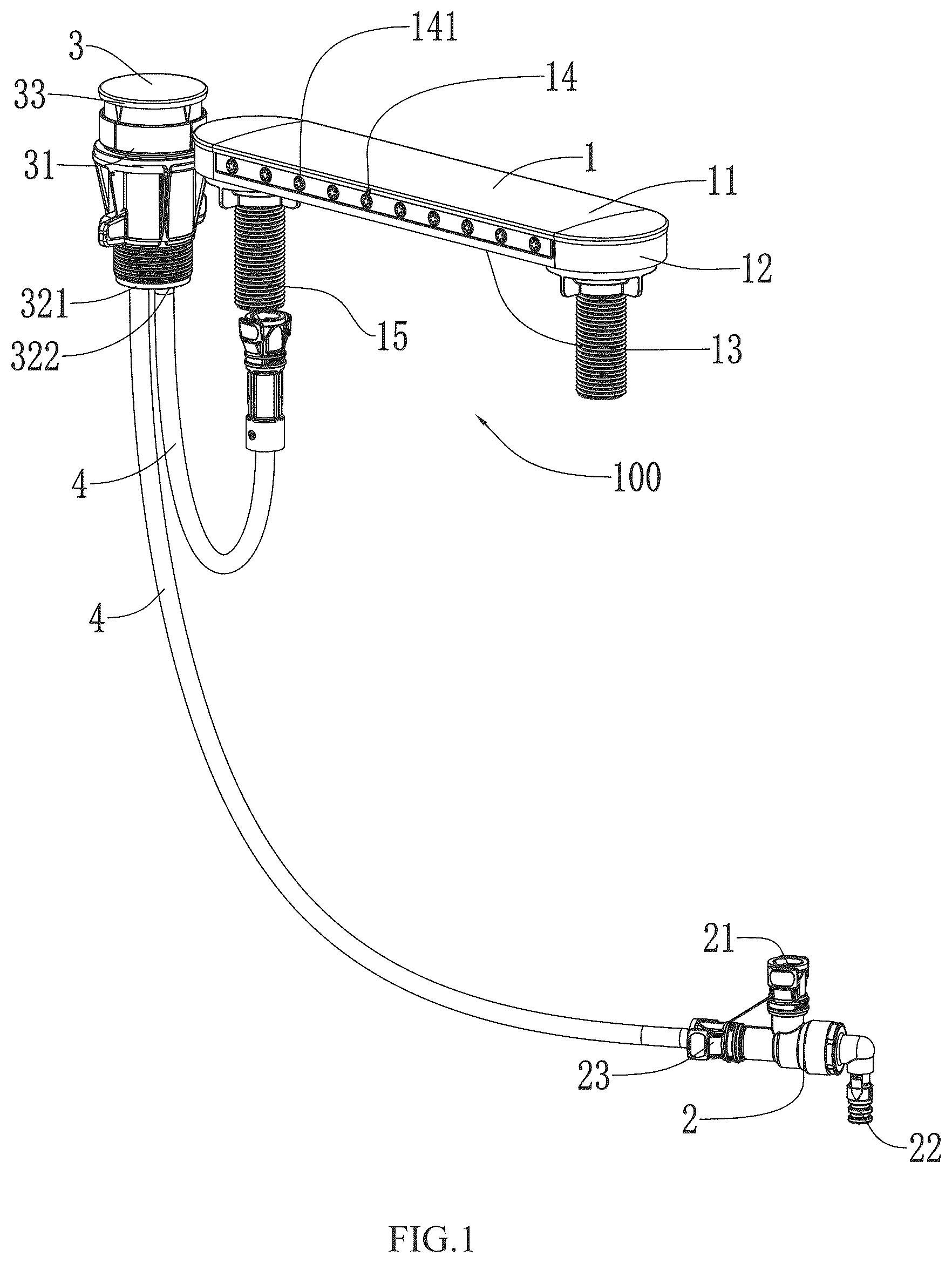 Patent US12297629 Figure 1 – Water outlet panel, water outlet panel assembly configured to be connected to faucet, and faucet