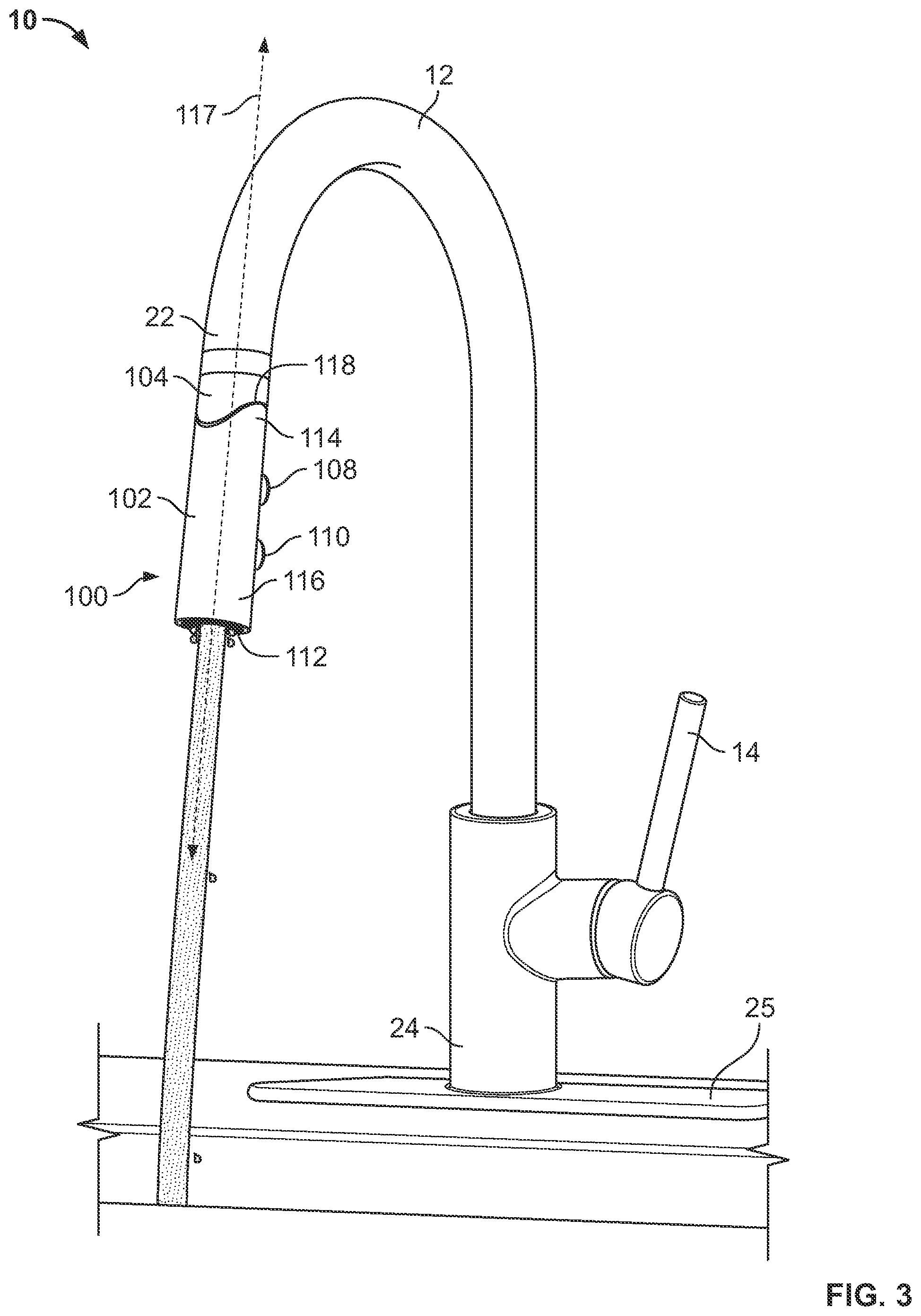 Patent US12297630 Figure 3 – Pivoting spray head faucet
