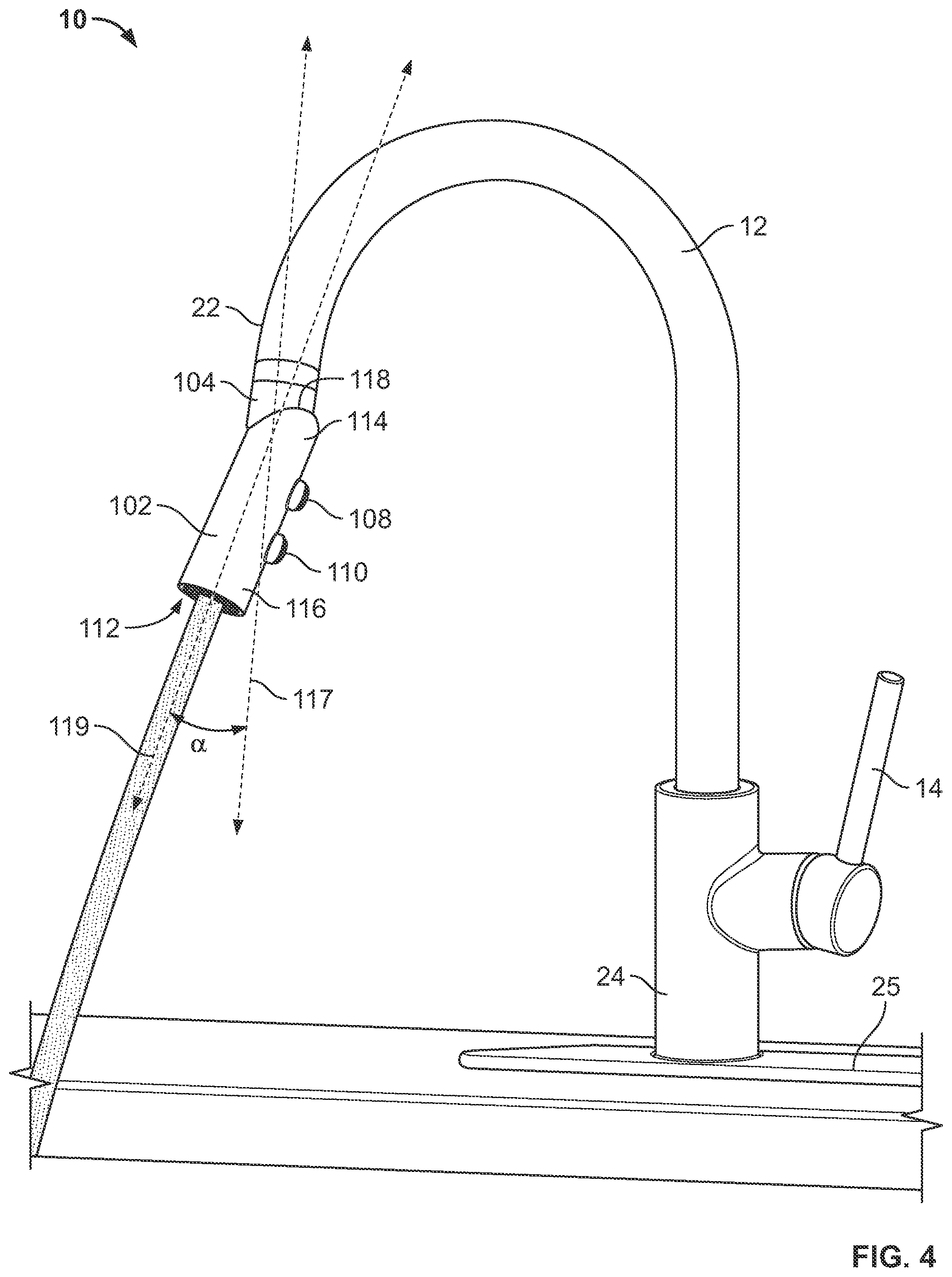 Patent US12297630 Figure 4 – Pivoting spray head faucet