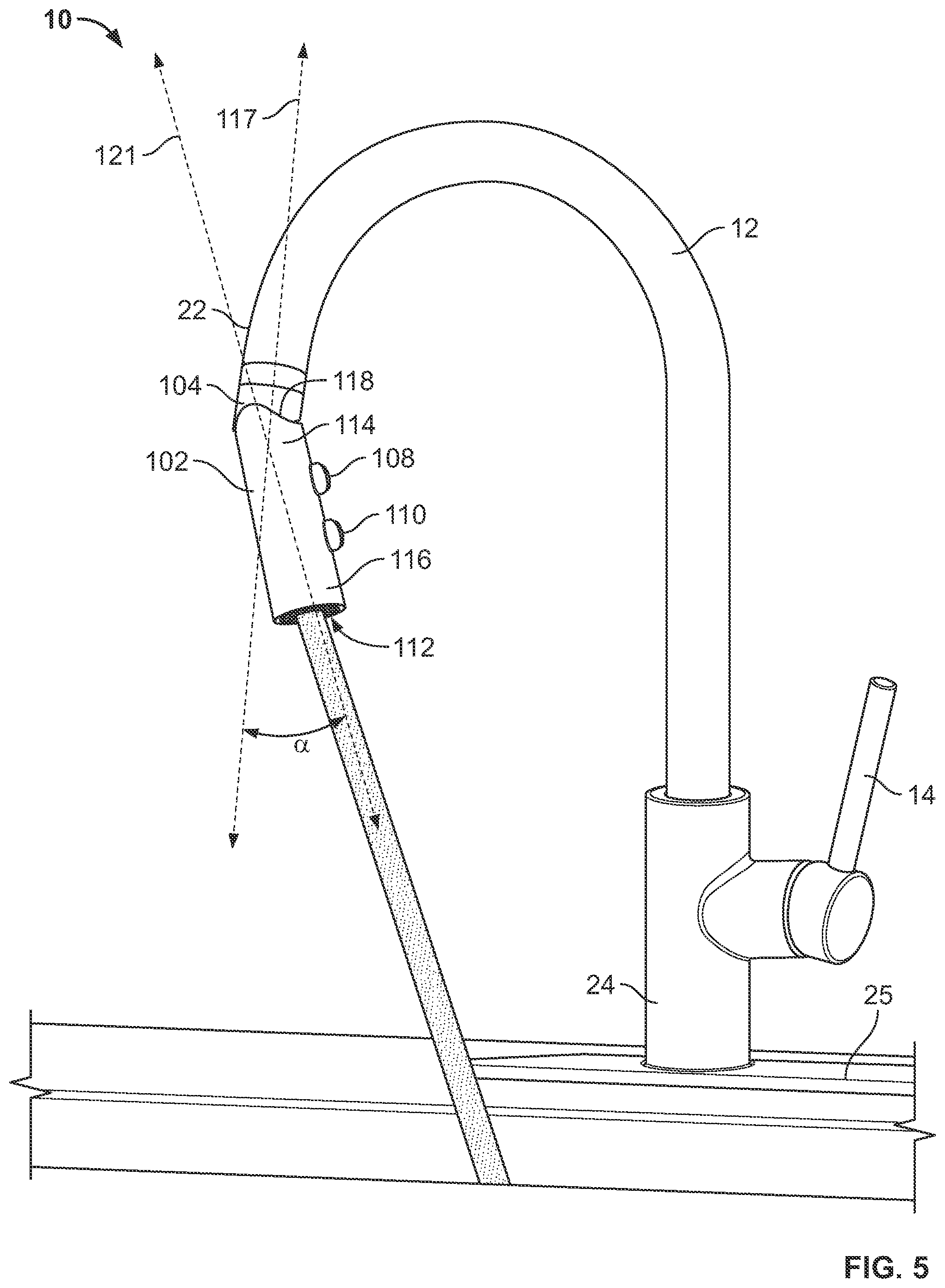 Patent US12297630 Figure 5 – Pivoting spray head faucet
