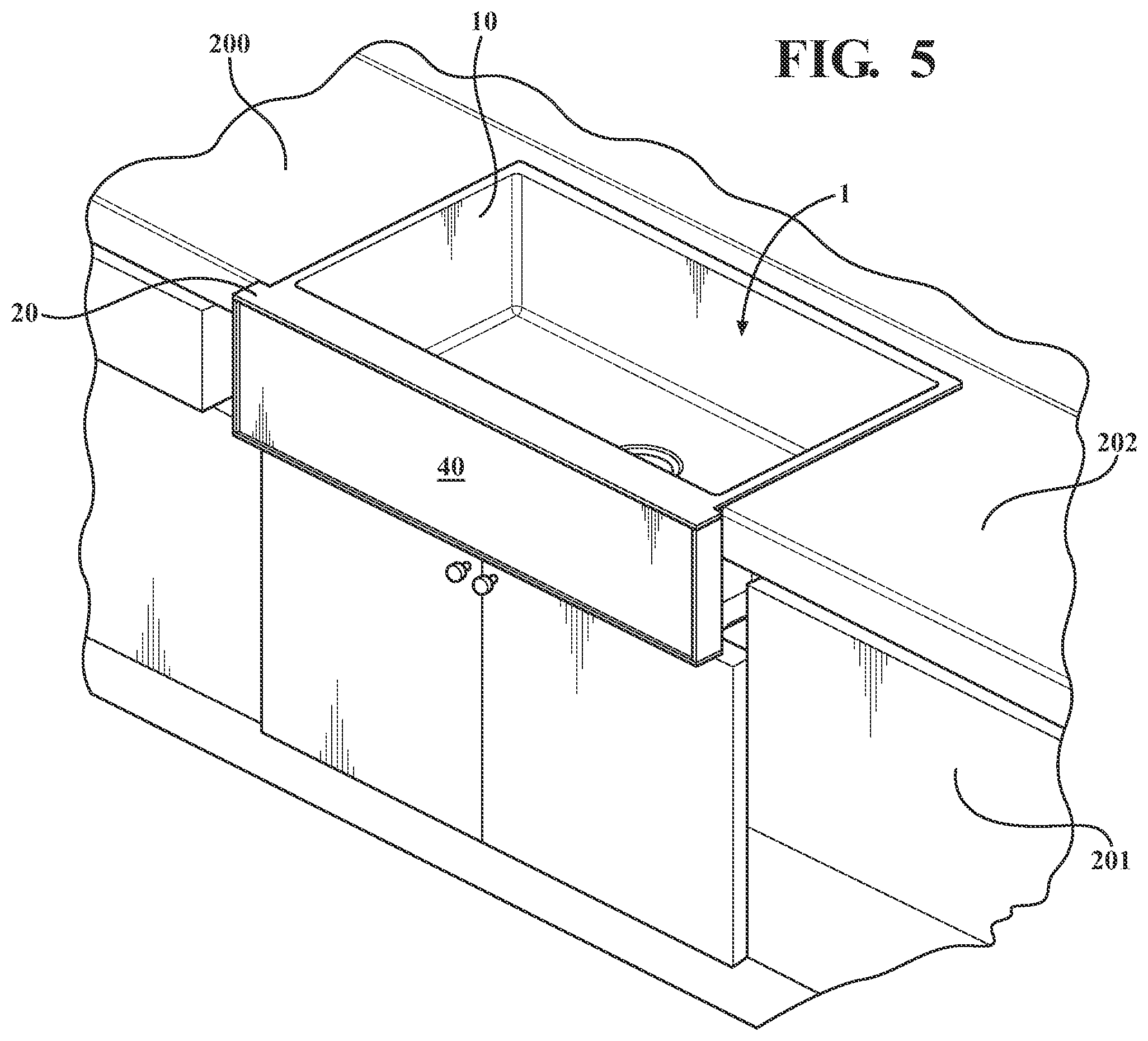 Patent US12297633 Figure 5 – Apron front sink with interchangeable faces