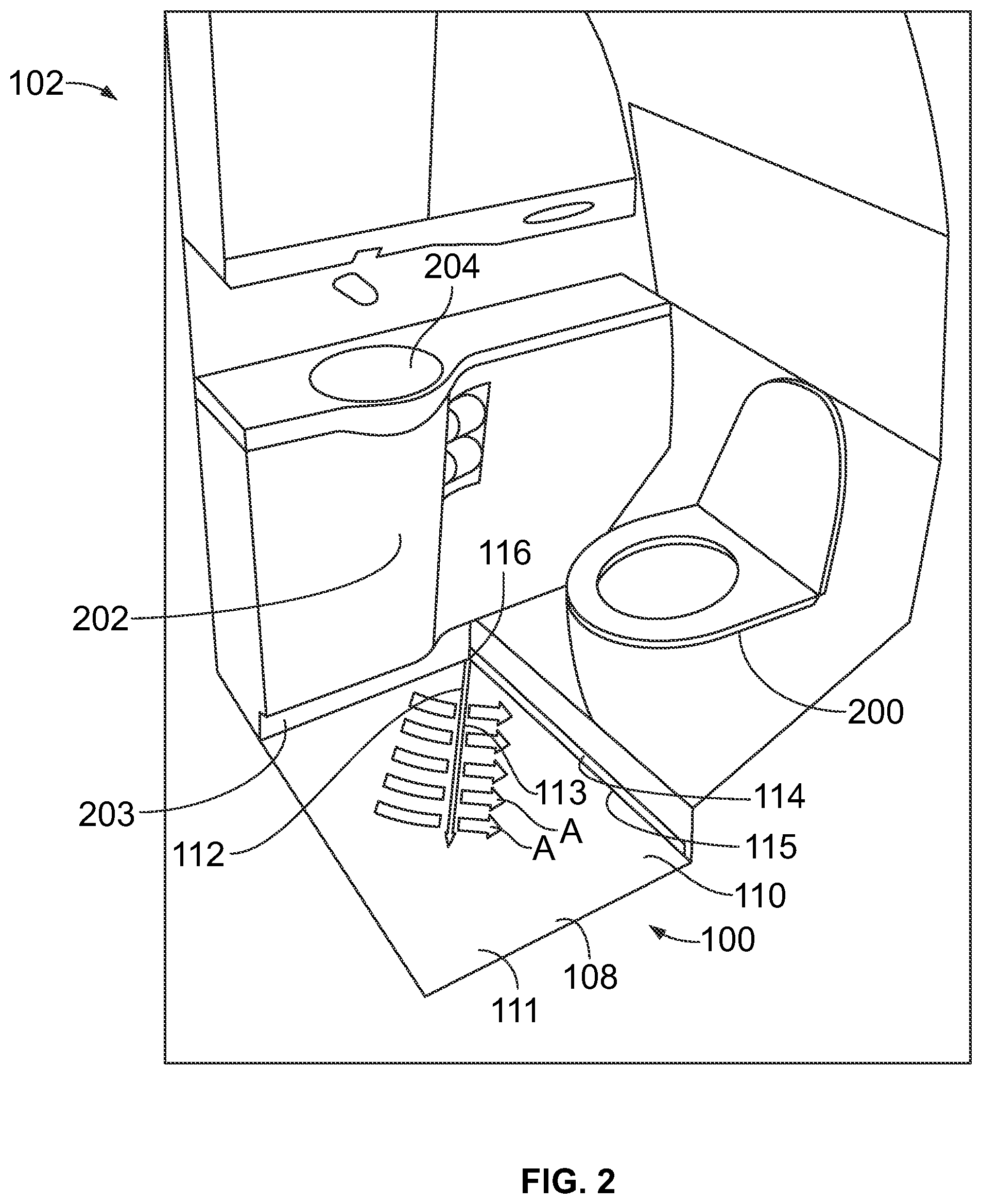 Patent US12297636 Figure 2 – Systems and methods for cleaning a floor of a lavatory within an internal cabin of a vehicle