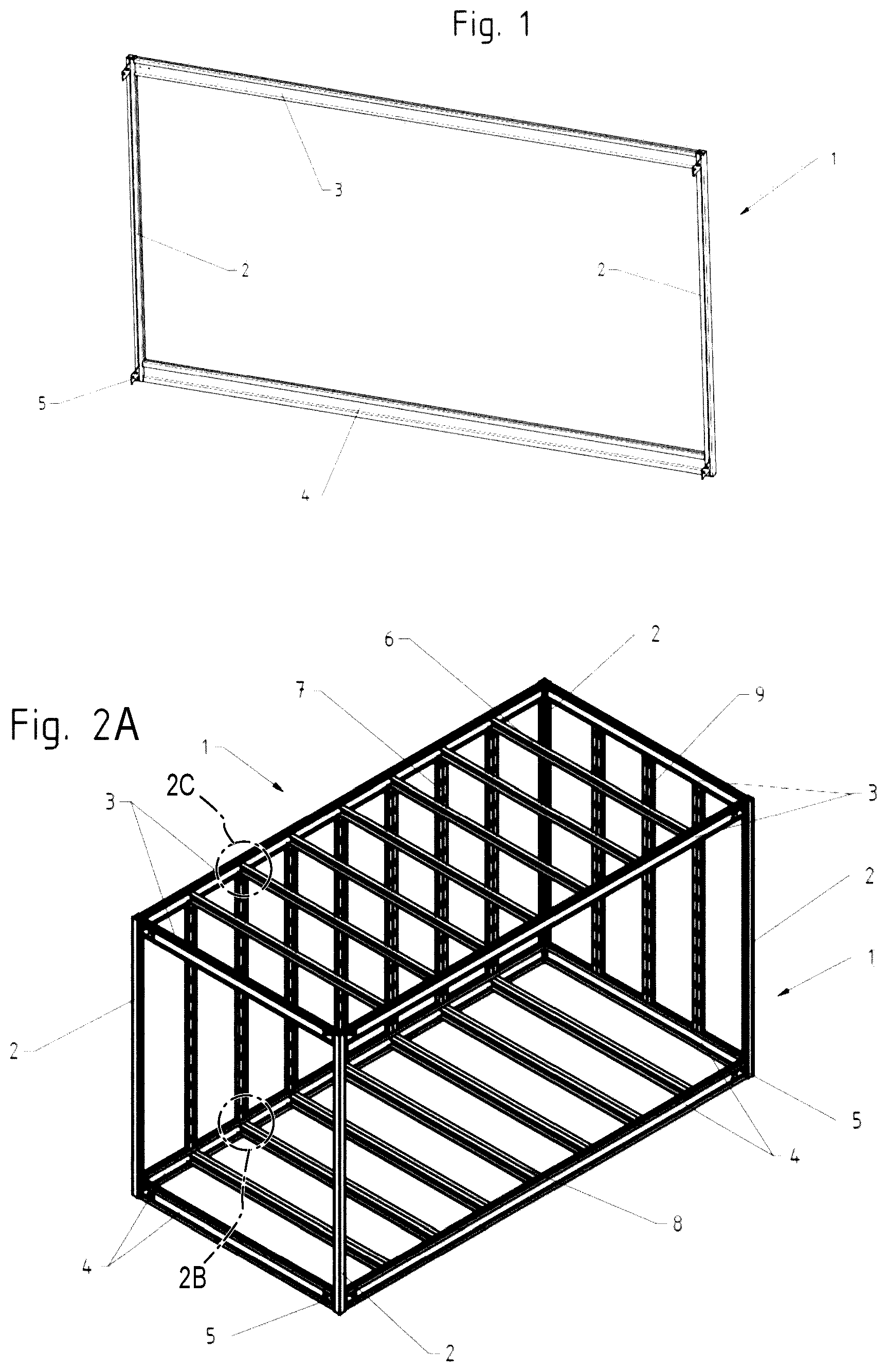 Patent US12297638 Figure 1 – Frame, basic framework, module, profile and set of structural elements for modular construction and a modular-construction building