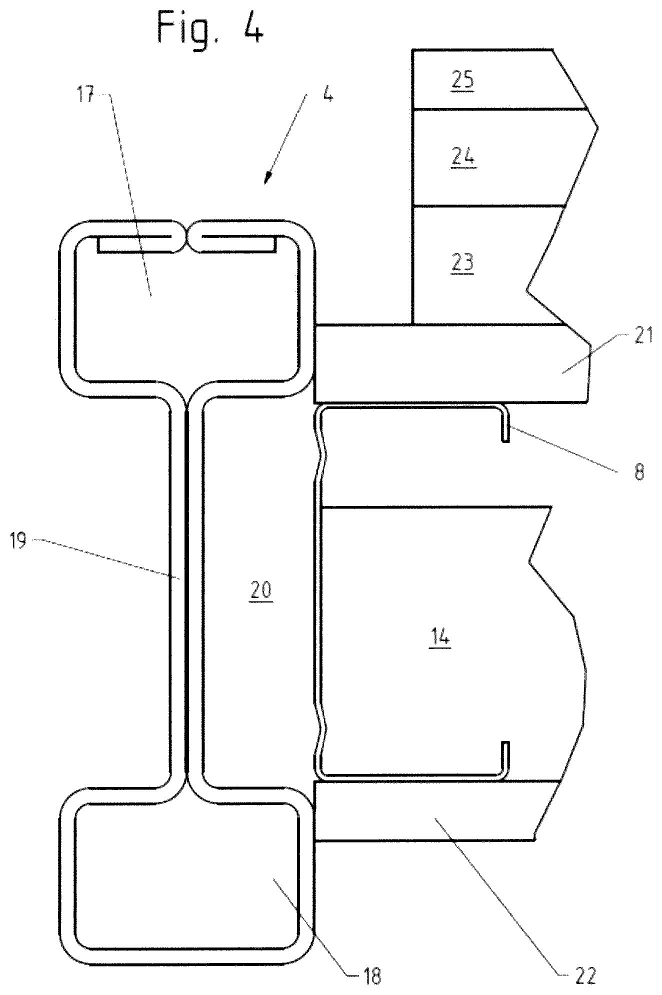 Patent US12297638 Figure 4 – Frame, basic framework, module, profile and set of structural elements for modular construction and a modular-construction building
