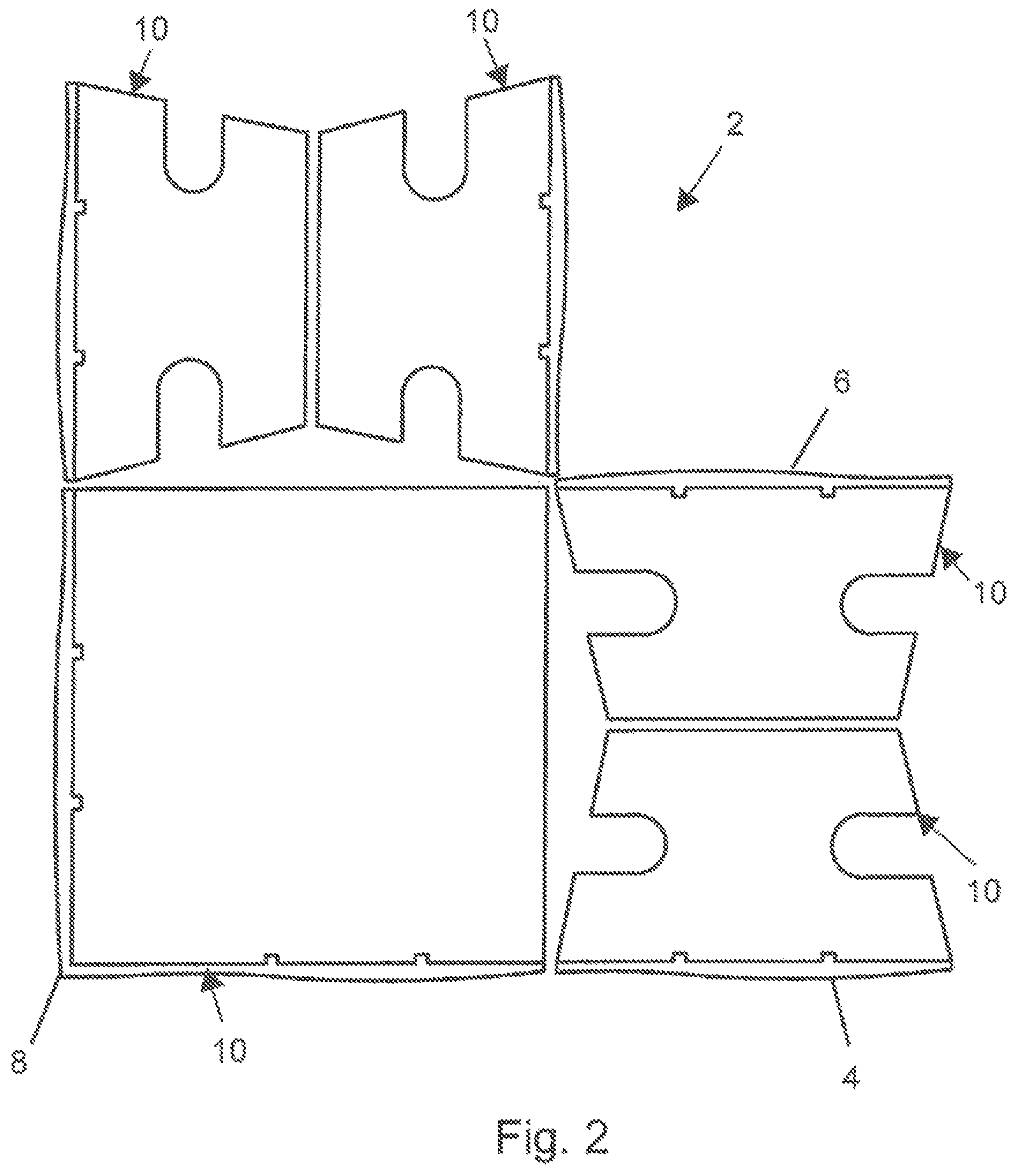 Patent US12297641 Figure 2 – Cast stone corner hardscaping block