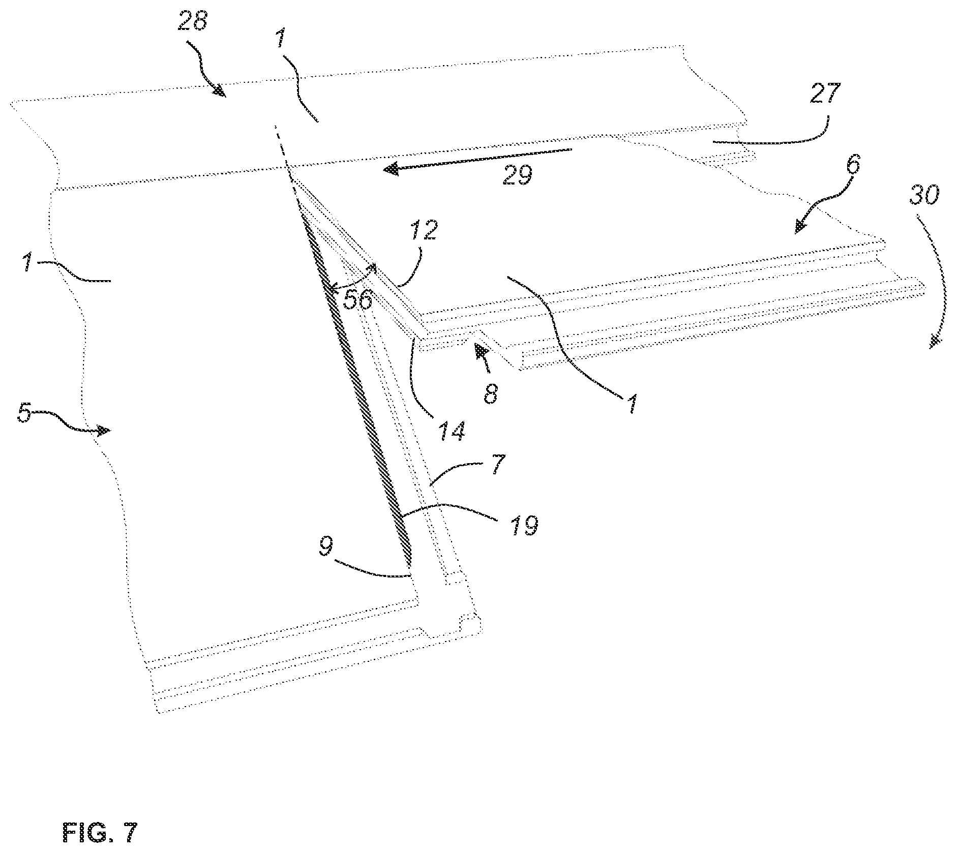 Patent US12297648 Figure 5 – Set of panels with mechanical positioning means