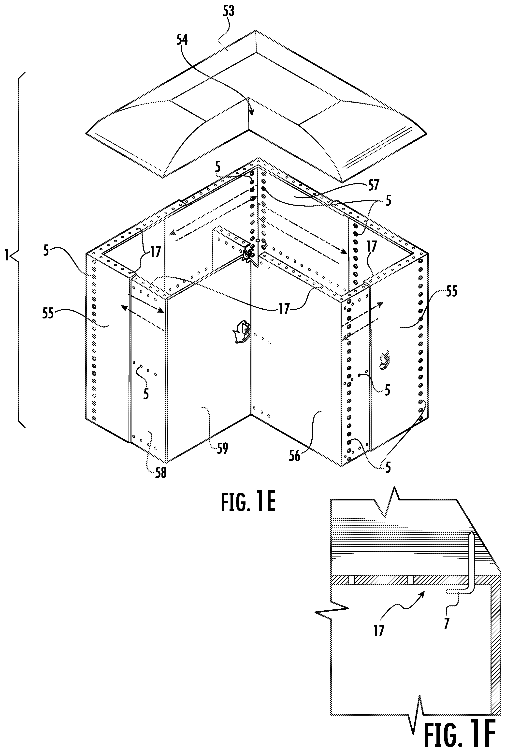 Patent US12297652 Figure 3 – Formwork mechanism for casting and moulding concrete, comprising a coffer with a sheet and four plates arranged around the sheet's perimeter