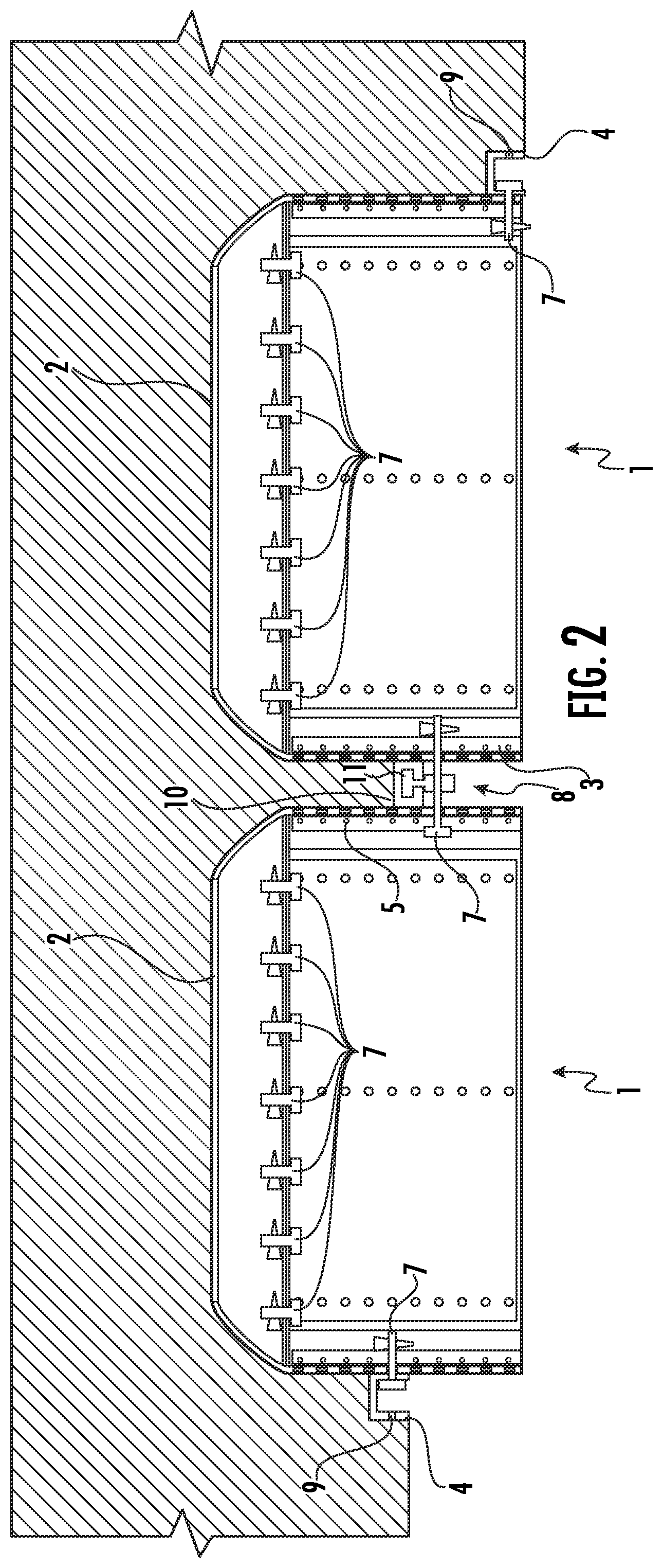 Patent US12297652 Figure 5 – Formwork mechanism for casting and moulding concrete, comprising a coffer with a sheet and four plates arranged around the sheet's perimeter