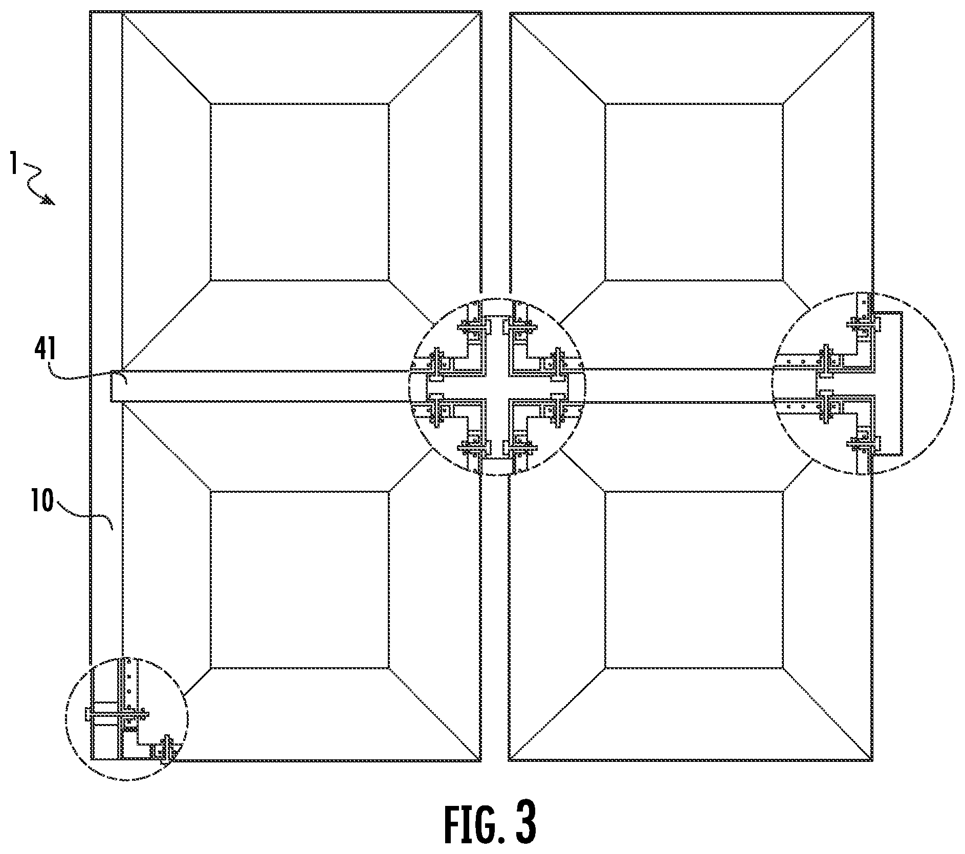Patent US12297652 Figure 6 – Formwork mechanism for casting and moulding concrete, comprising a coffer with a sheet and four plates arranged around the sheet's perimeter