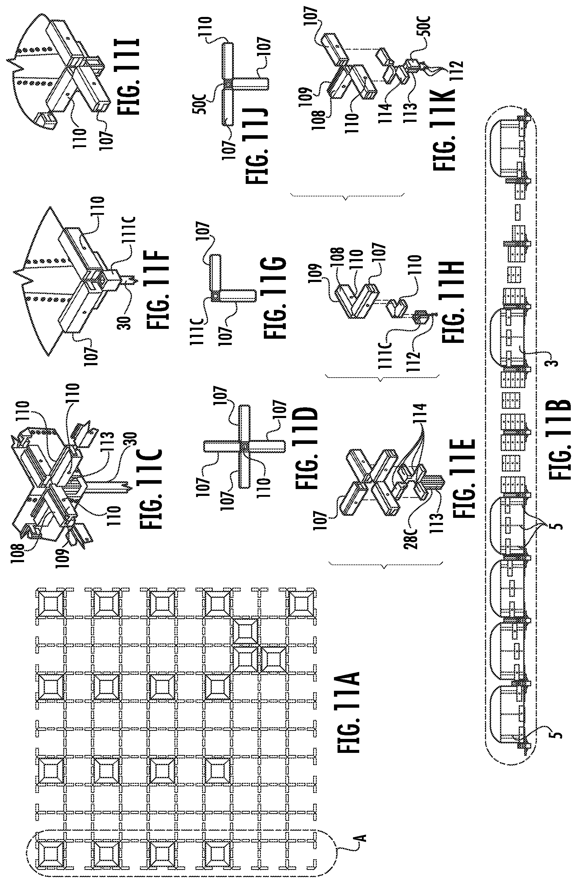 Patent US12297652 Figure 14 – Formwork mechanism for casting and moulding concrete, comprising a coffer with a sheet and four plates arranged around the sheet's perimeter
