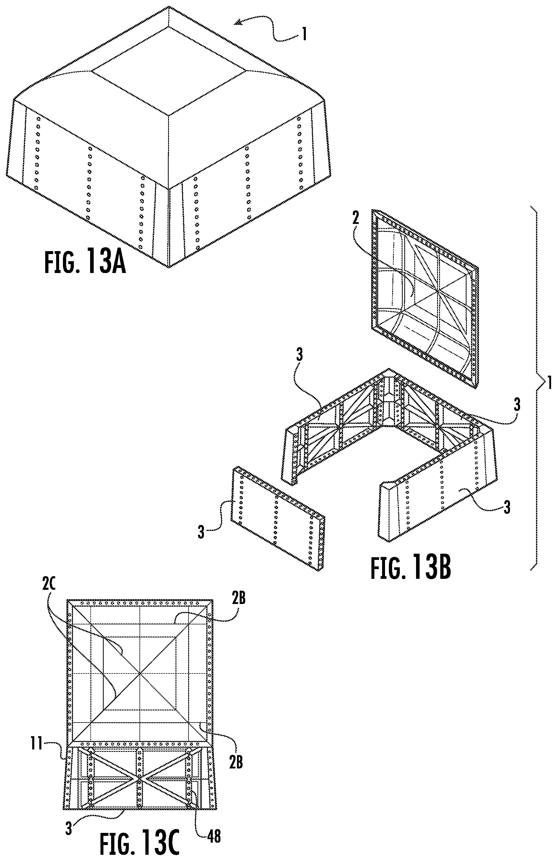 Patent US12297652 Figure 16 – Formwork mechanism for casting and moulding concrete, comprising a coffer with a sheet and four plates arranged around the sheet's perimeter
