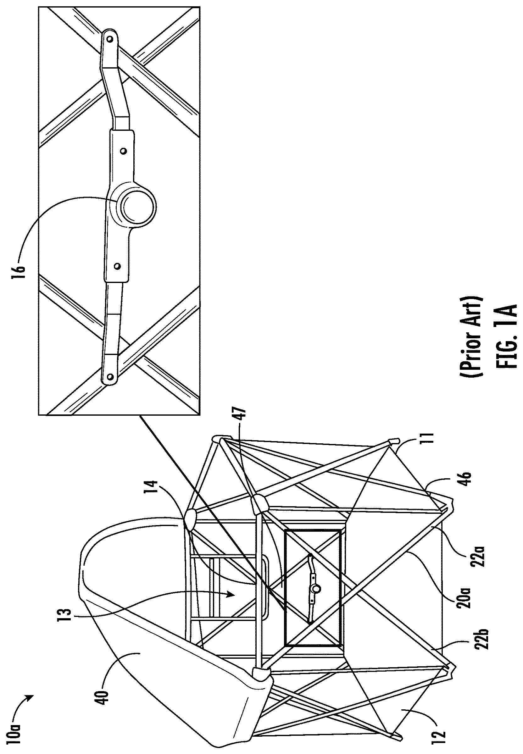 Patent US12297656 Figure 1 – Foldable playard having X-frame assemblies, oval-shaped leg assemblies, and canopy cover