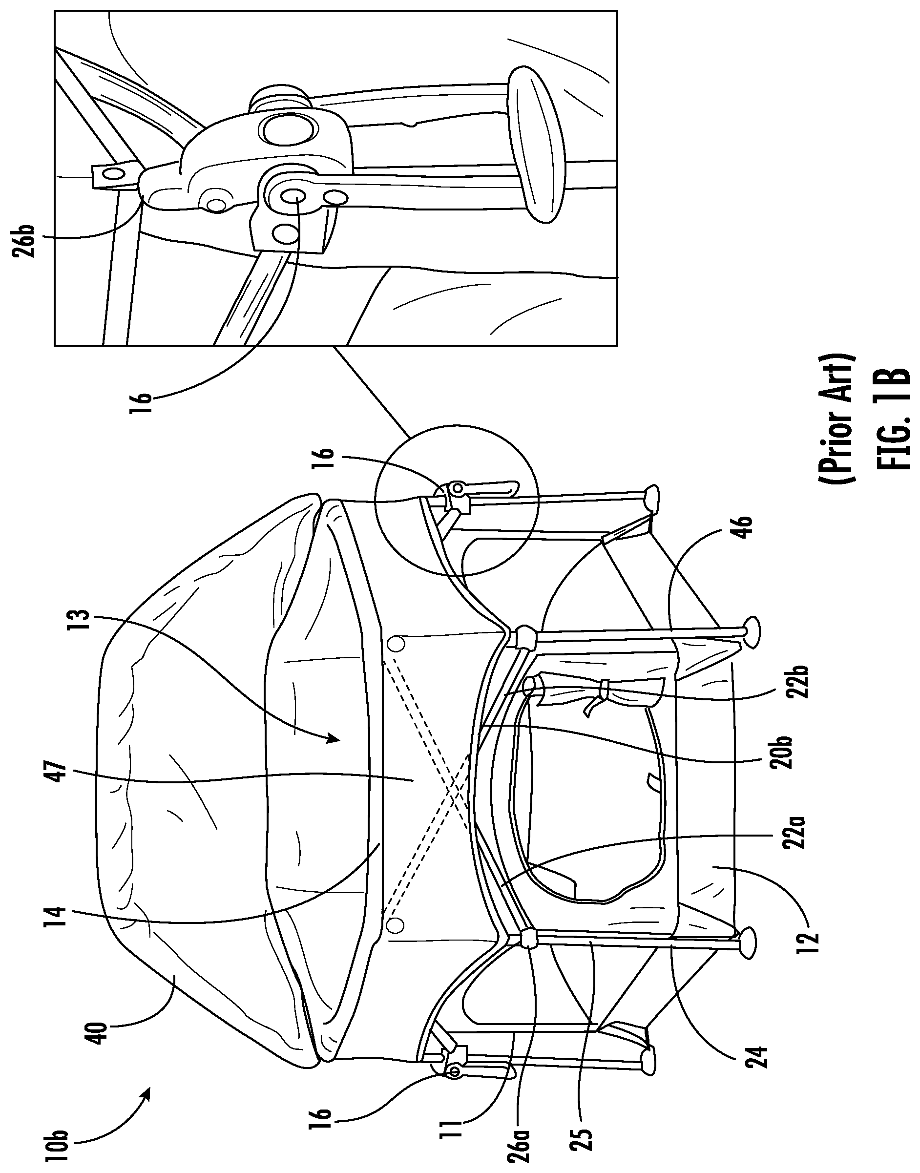 Patent US12297656 Figure 2 – Foldable playard having X-frame assemblies, oval-shaped leg assemblies, and canopy cover