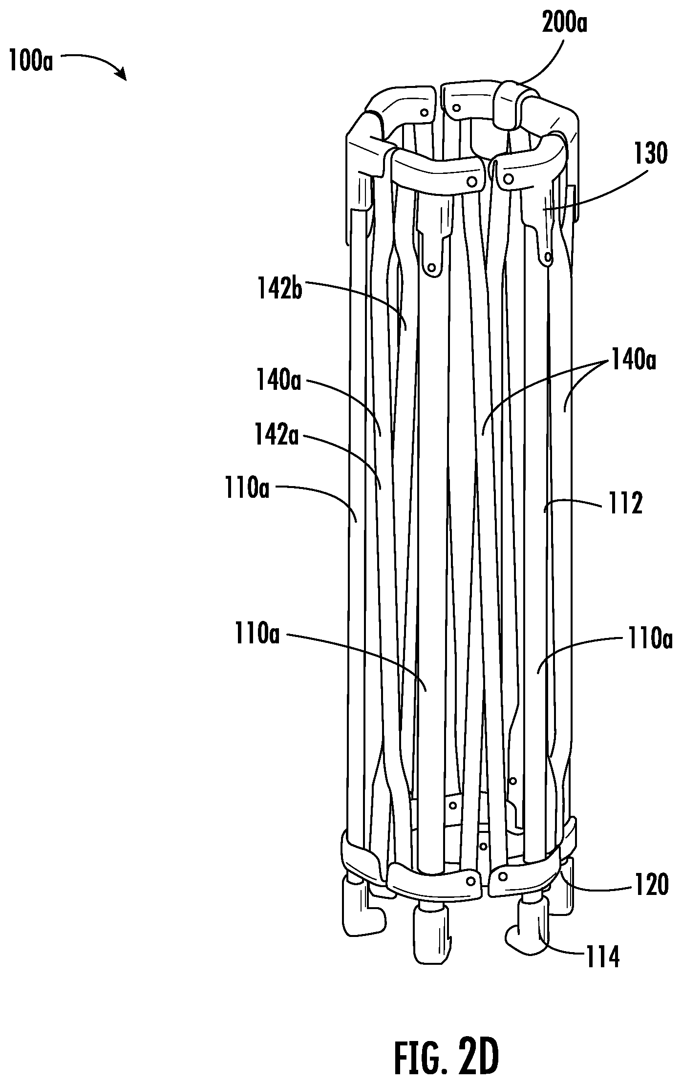 Patent US12297656 Figure 10 – Foldable playard having X-frame assemblies, oval-shaped leg assemblies, and canopy cover