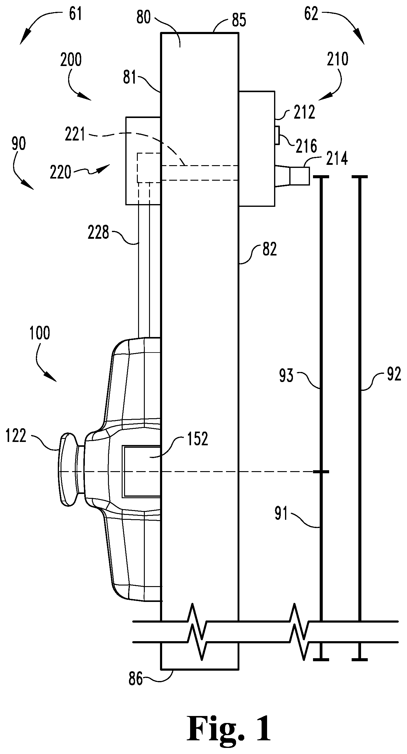 Patent US12297664 Figure 1 – Exit device with remote trim input