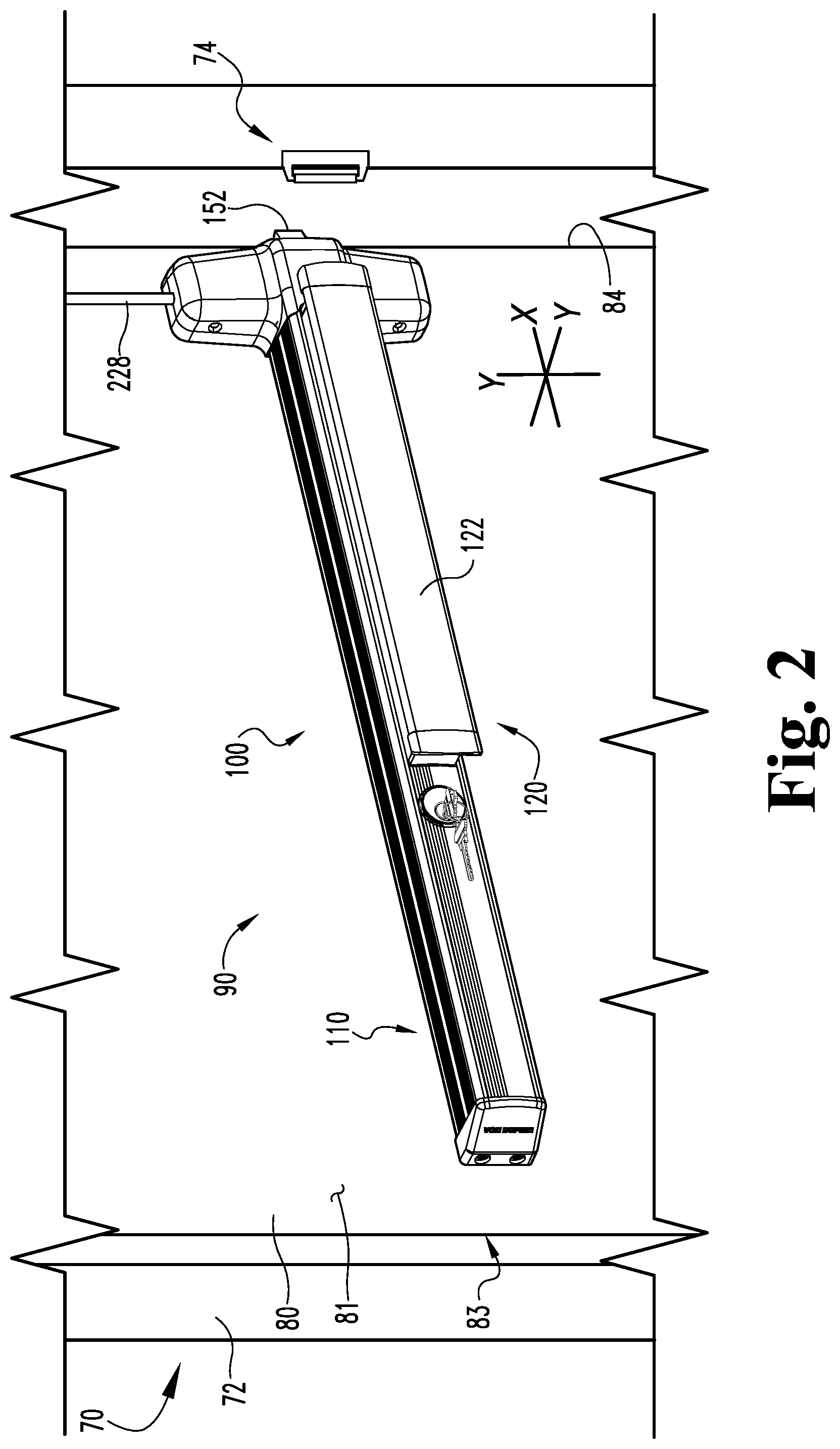 Patent US12297664 Figure 2 – Exit device with remote trim input