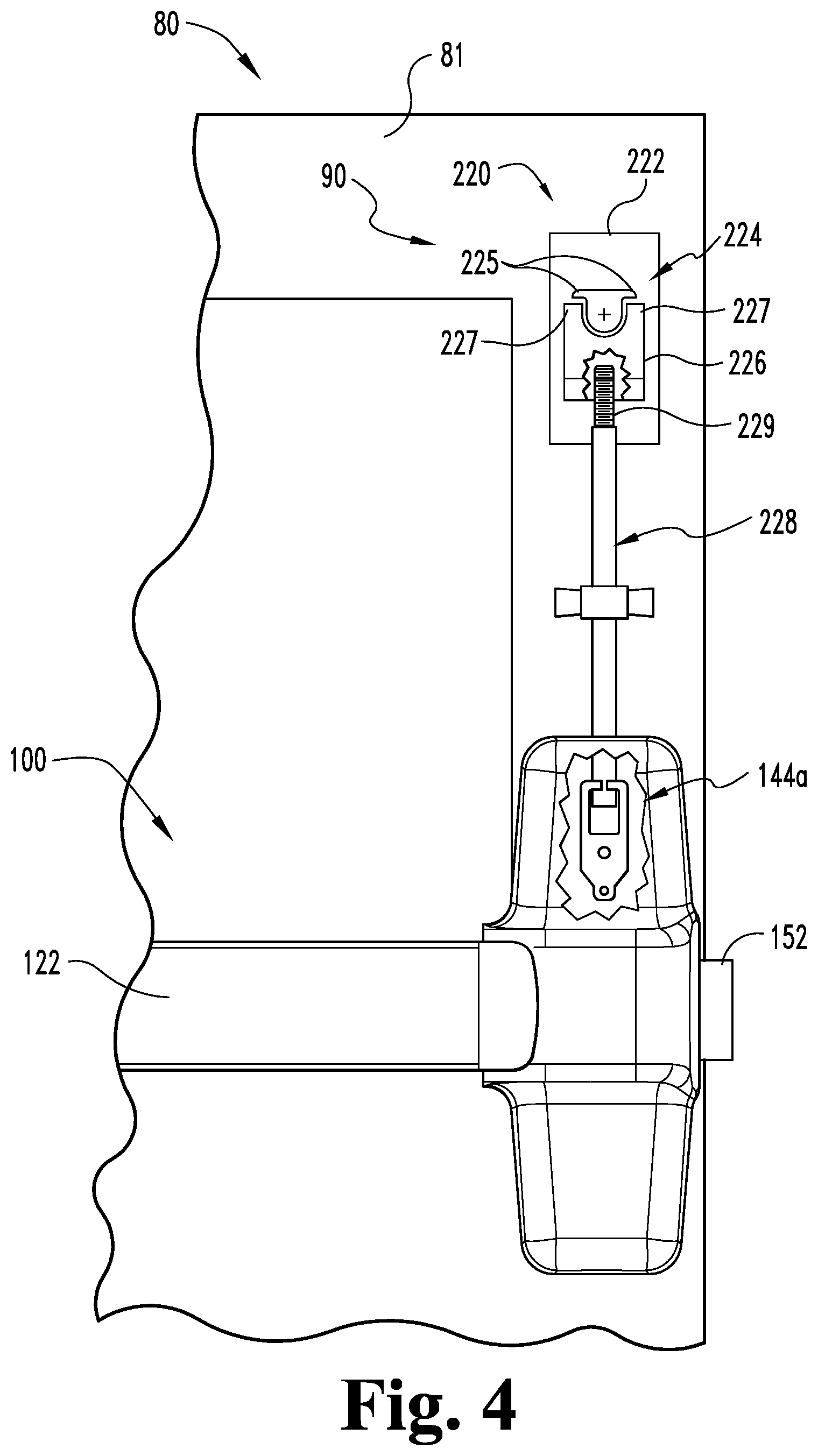 Patent US12297664 Figure 4 – Exit device with remote trim input