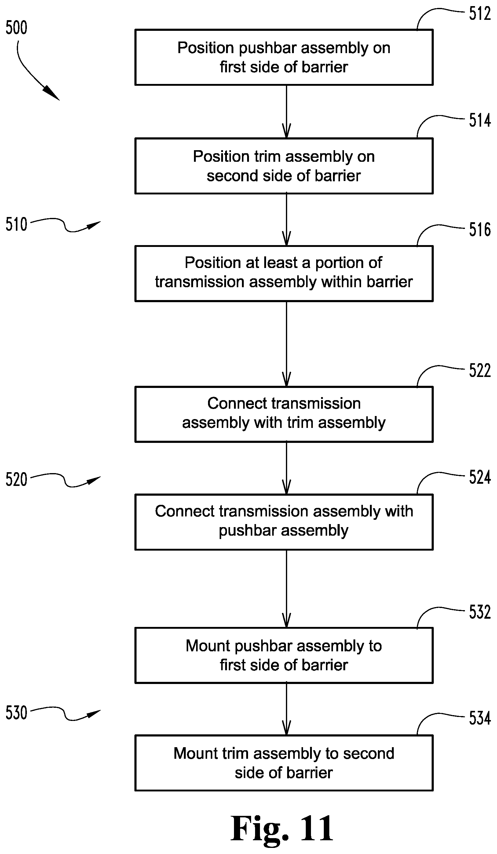 Patent US12297664 Figure 8 – Exit device with remote trim input