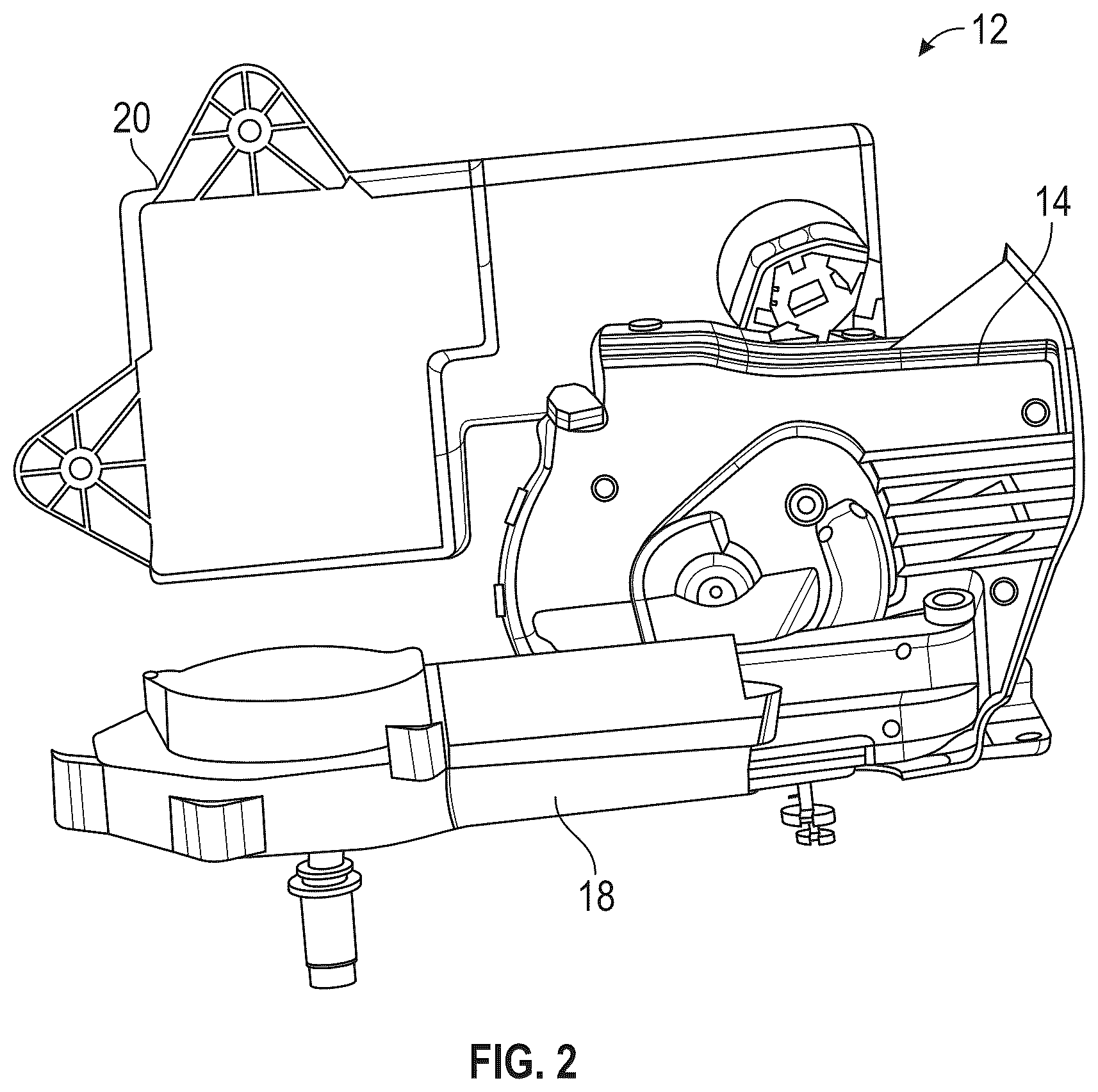 Patent US12297667 Figure 2 – Electronic vehicle latch with separately attached control unit