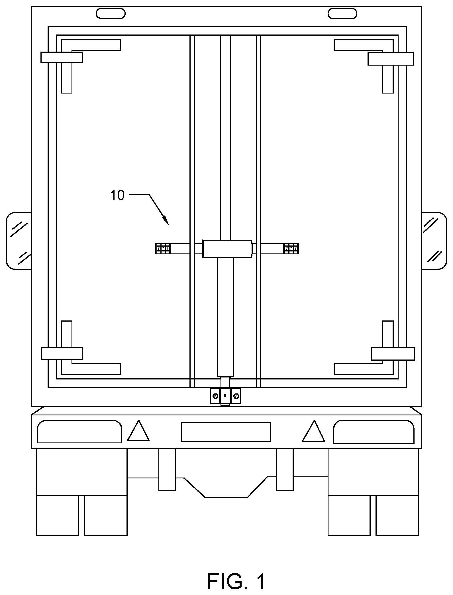 Patent US12297672 Figure 1 – Combination lock for the rear cargo doors of a vehicle