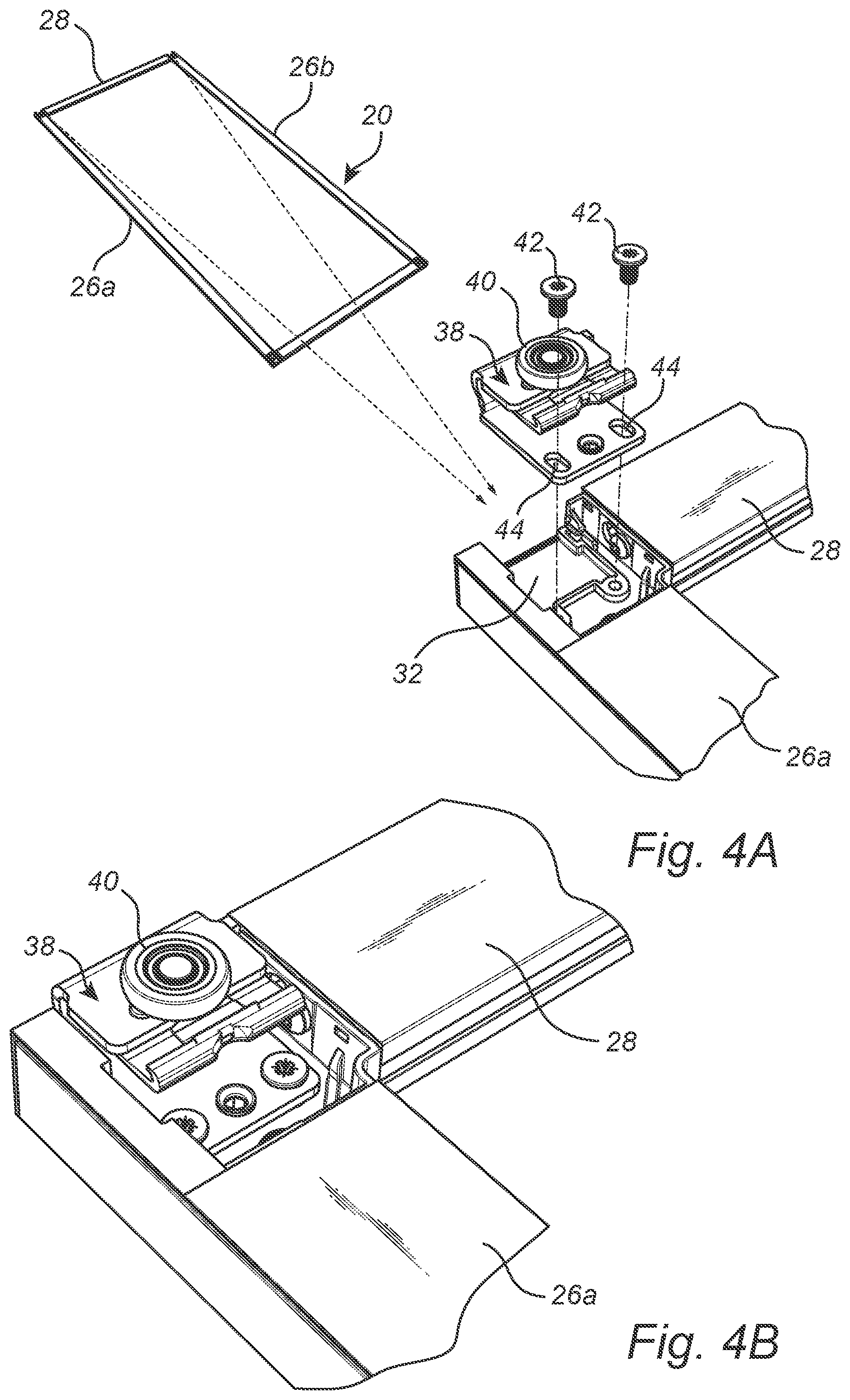 Patent US12297680 Figure 4 – Sliding closet door assembly and method of assembling a sliding closet door