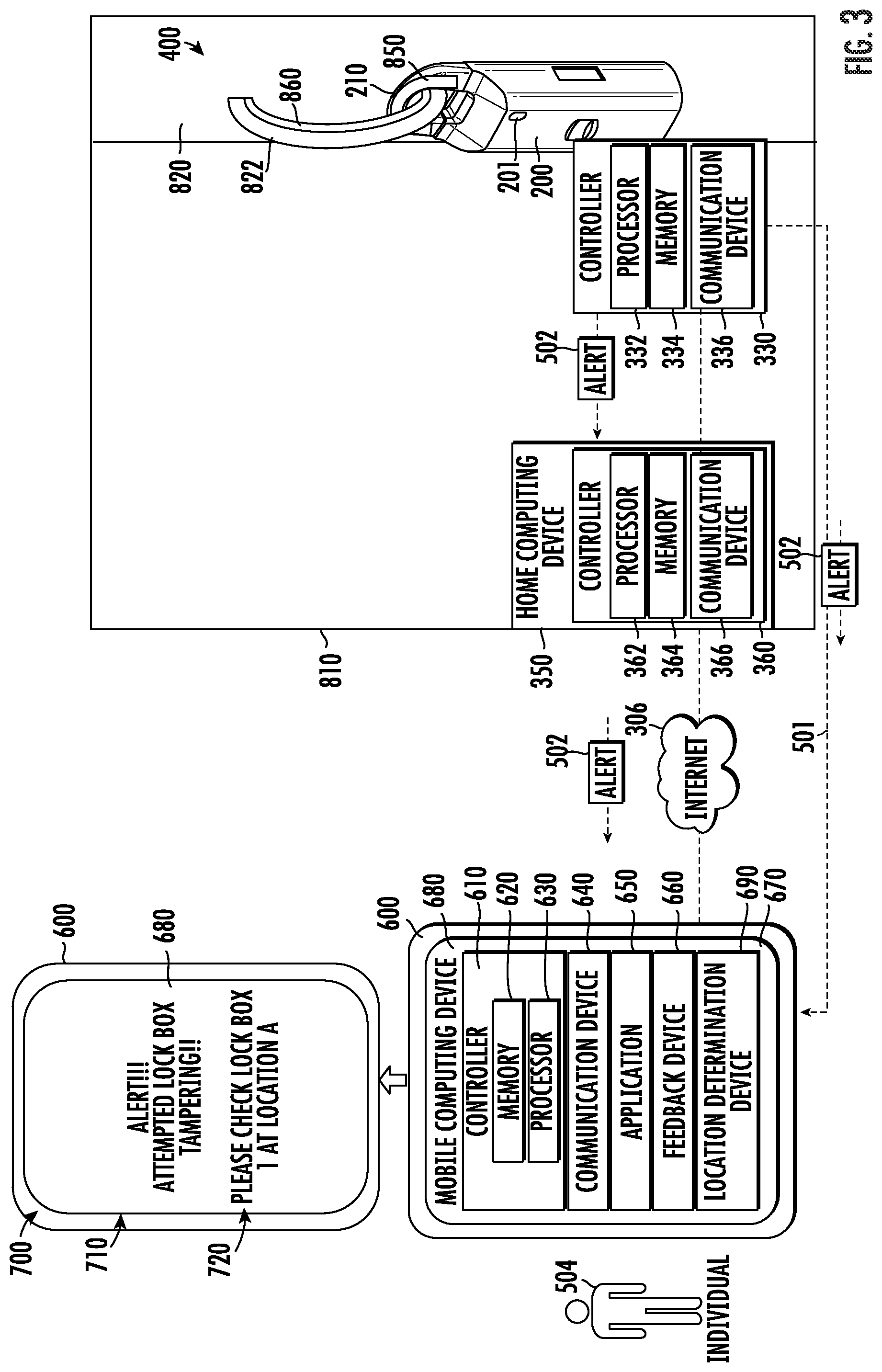 Patent US12297688 Figure 3 – Method to detect lock box shackle breakage or attempted breakage and activate alert