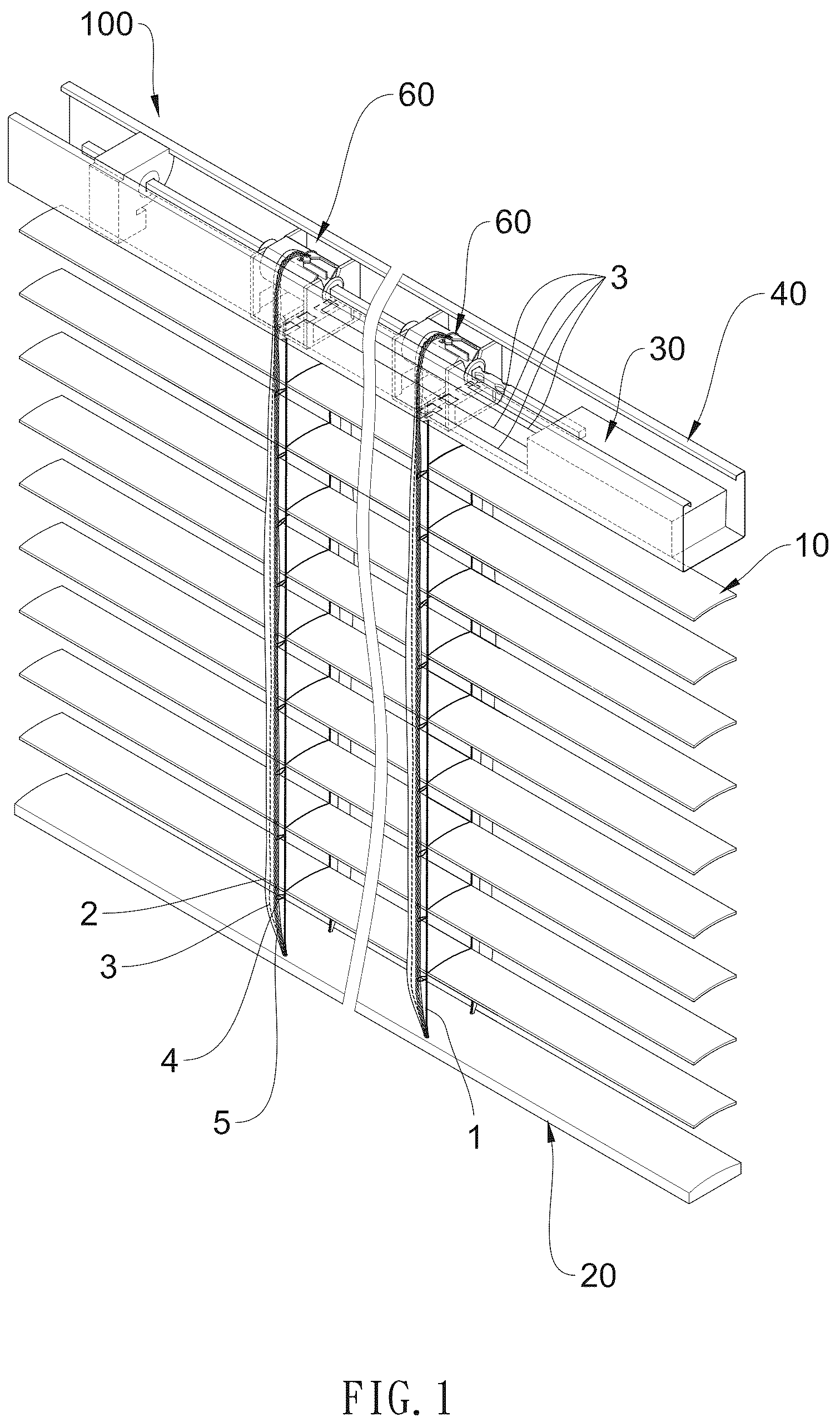 Patent US12297694 Figure 1 – Safety lift cord assembly for window blinds