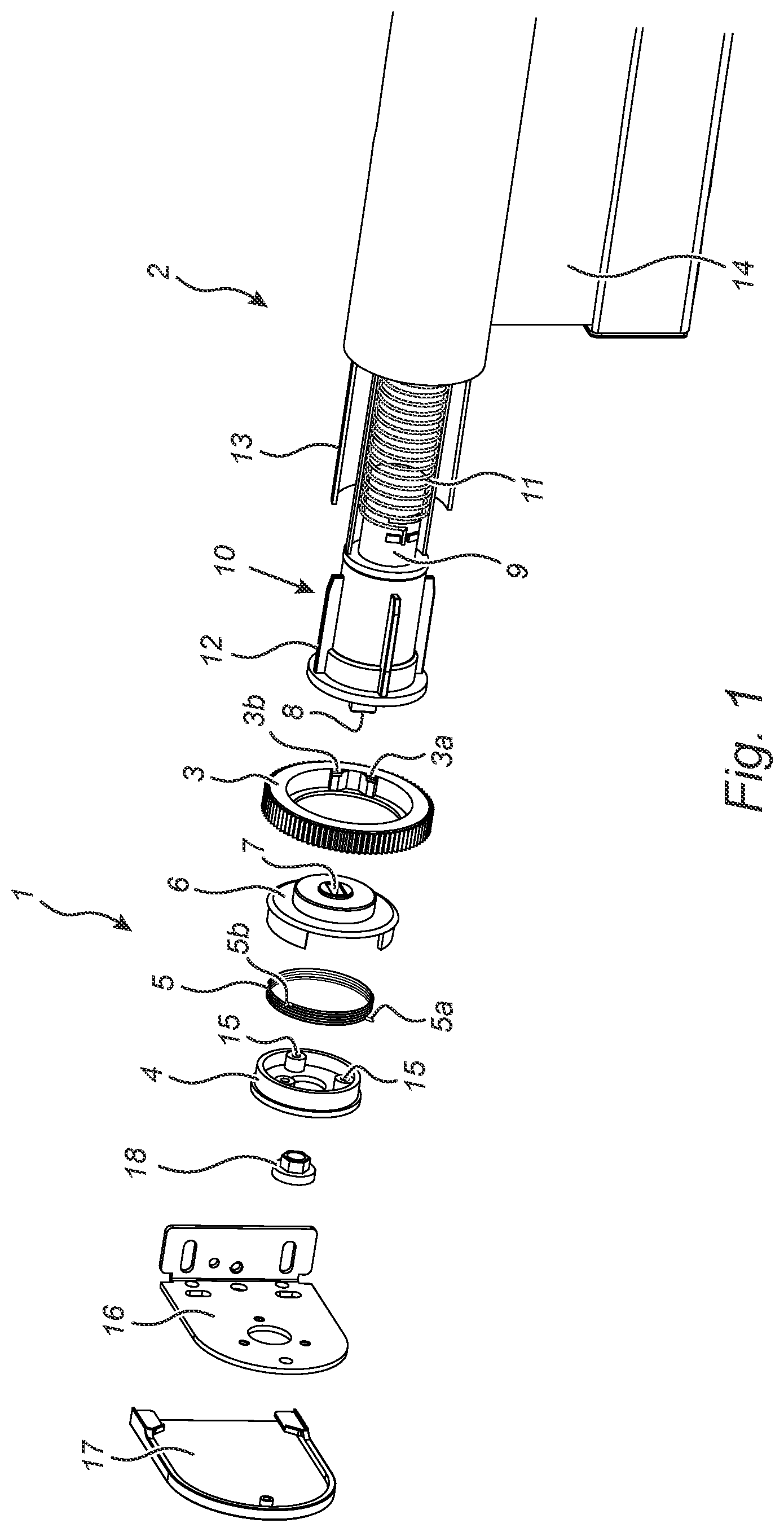 Patent US12297695 Figure 1 – Adjusting mechanism for a roller blind