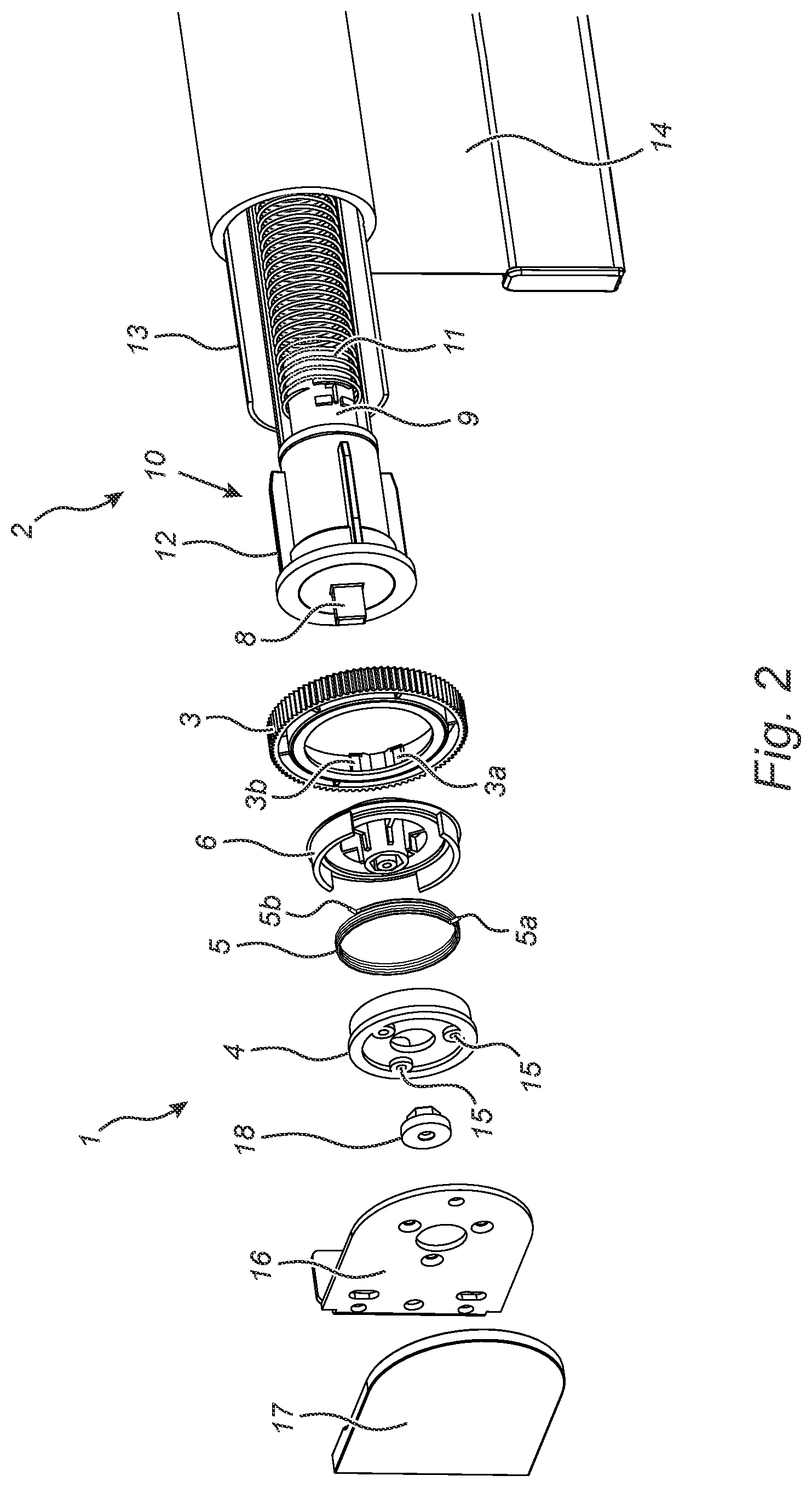 Patent US12297695 Figure 2 – Adjusting mechanism for a roller blind