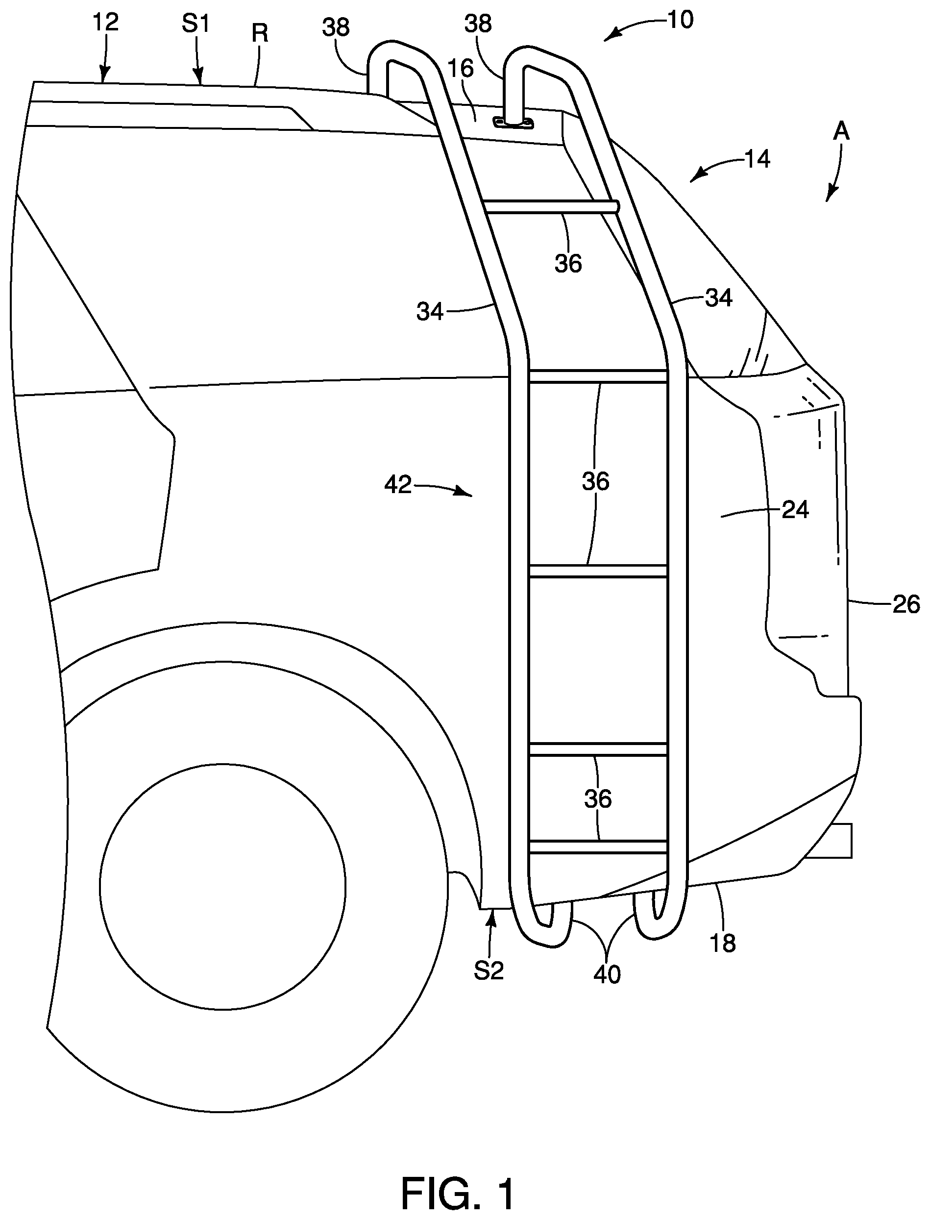 Patent US12297697 Figure 1 – Vehicle ladder