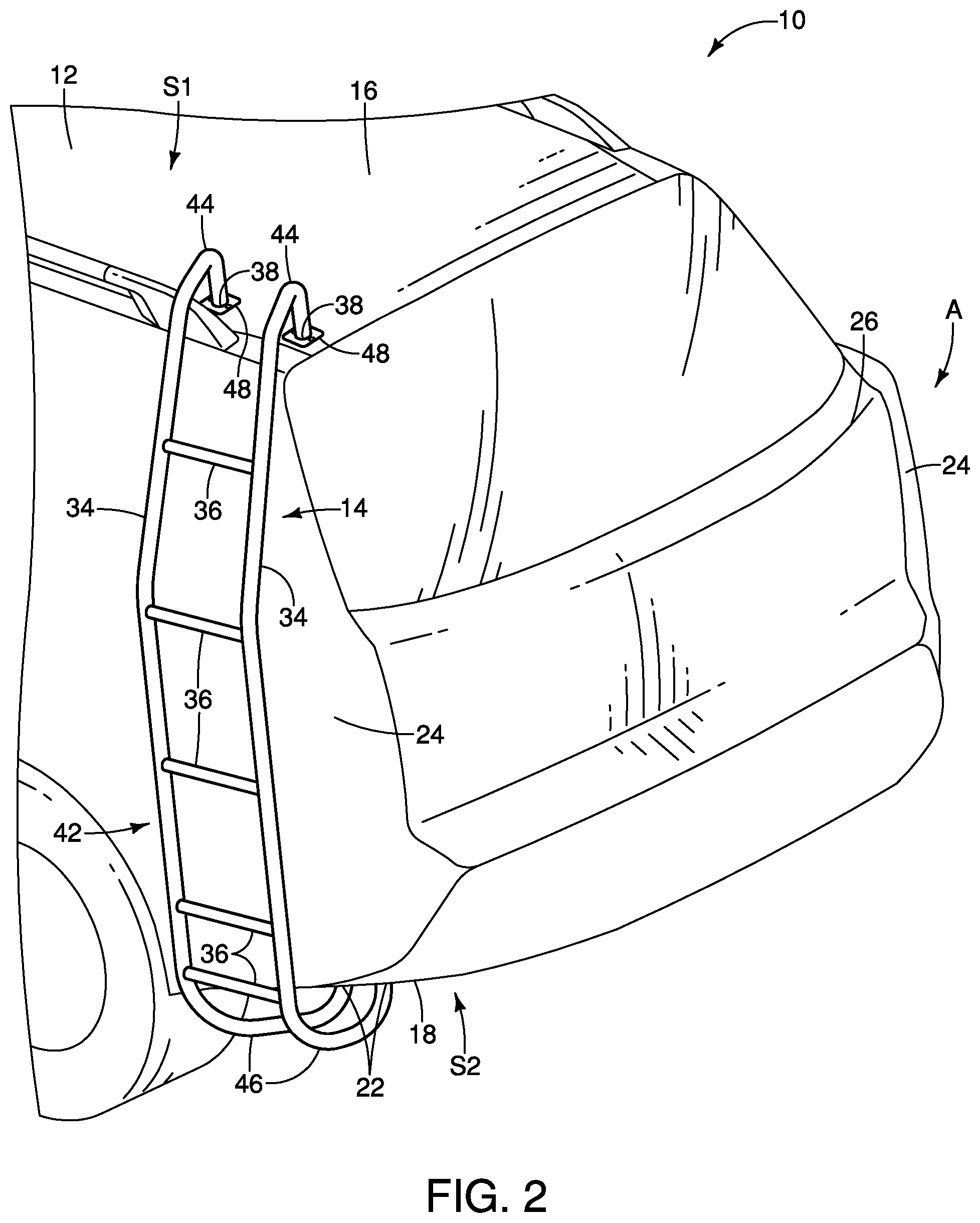 Patent US12297697 Figure 2 – Vehicle ladder