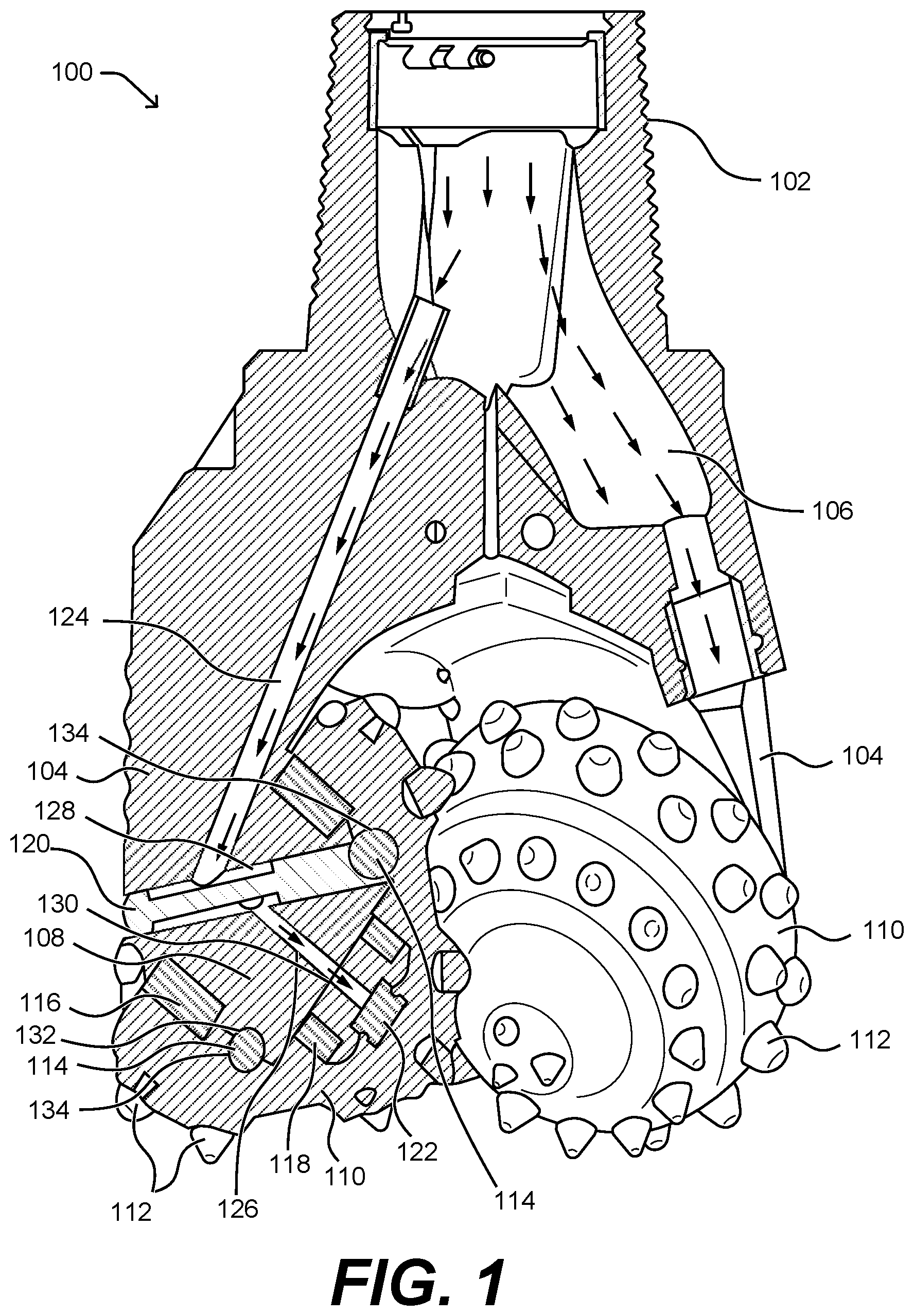 Patent US12297698 Figure 1 – Retainer for rotary cone drill bit