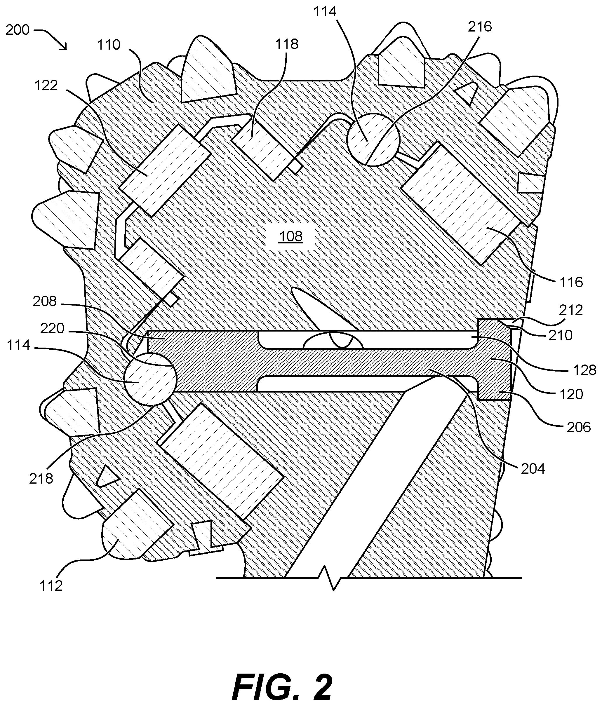 Patent US12297698 Figure 2 – Retainer for rotary cone drill bit