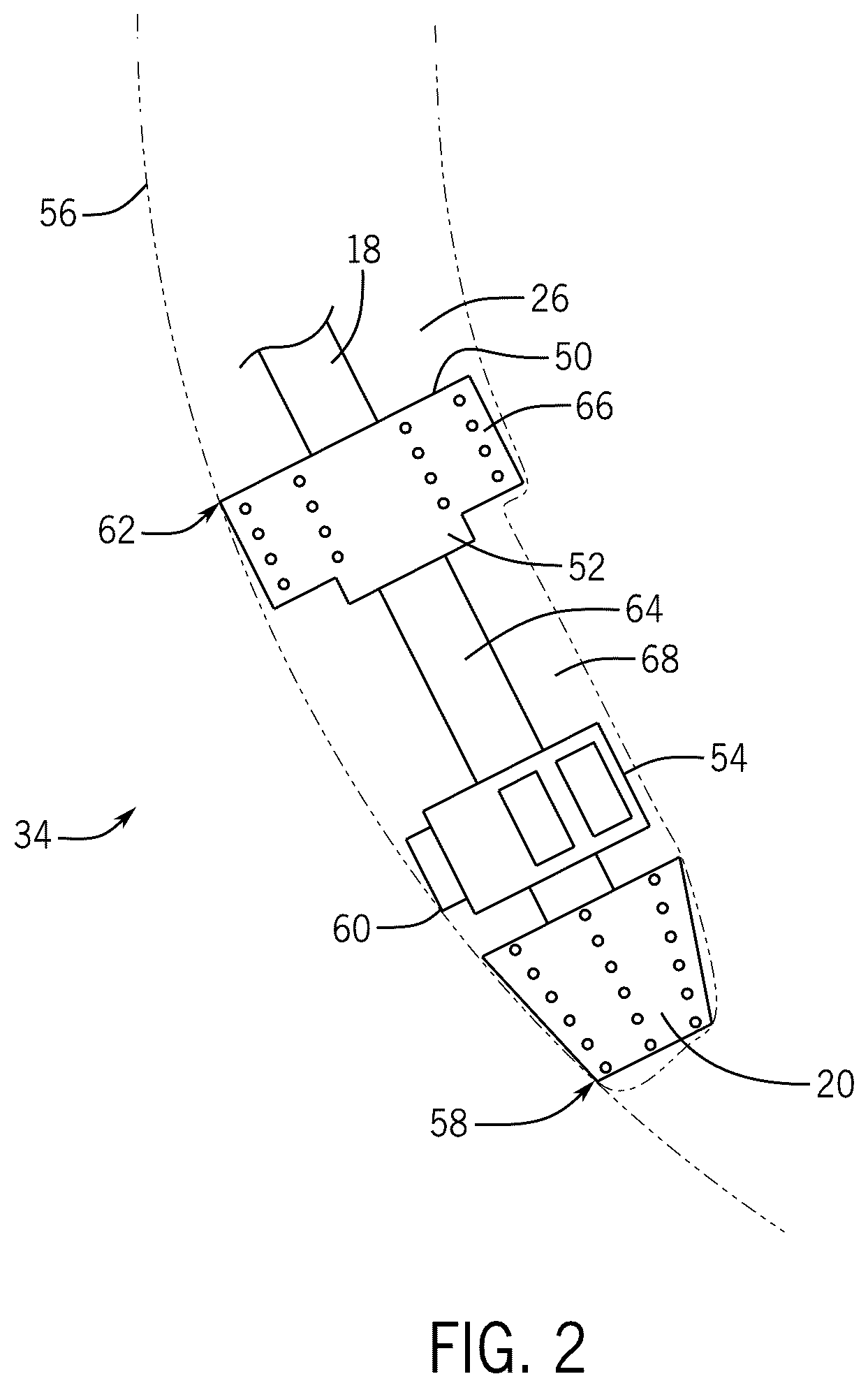 Patent US12297737 Figure 2 – Bottom hole assembly having three-point contact for improved steering