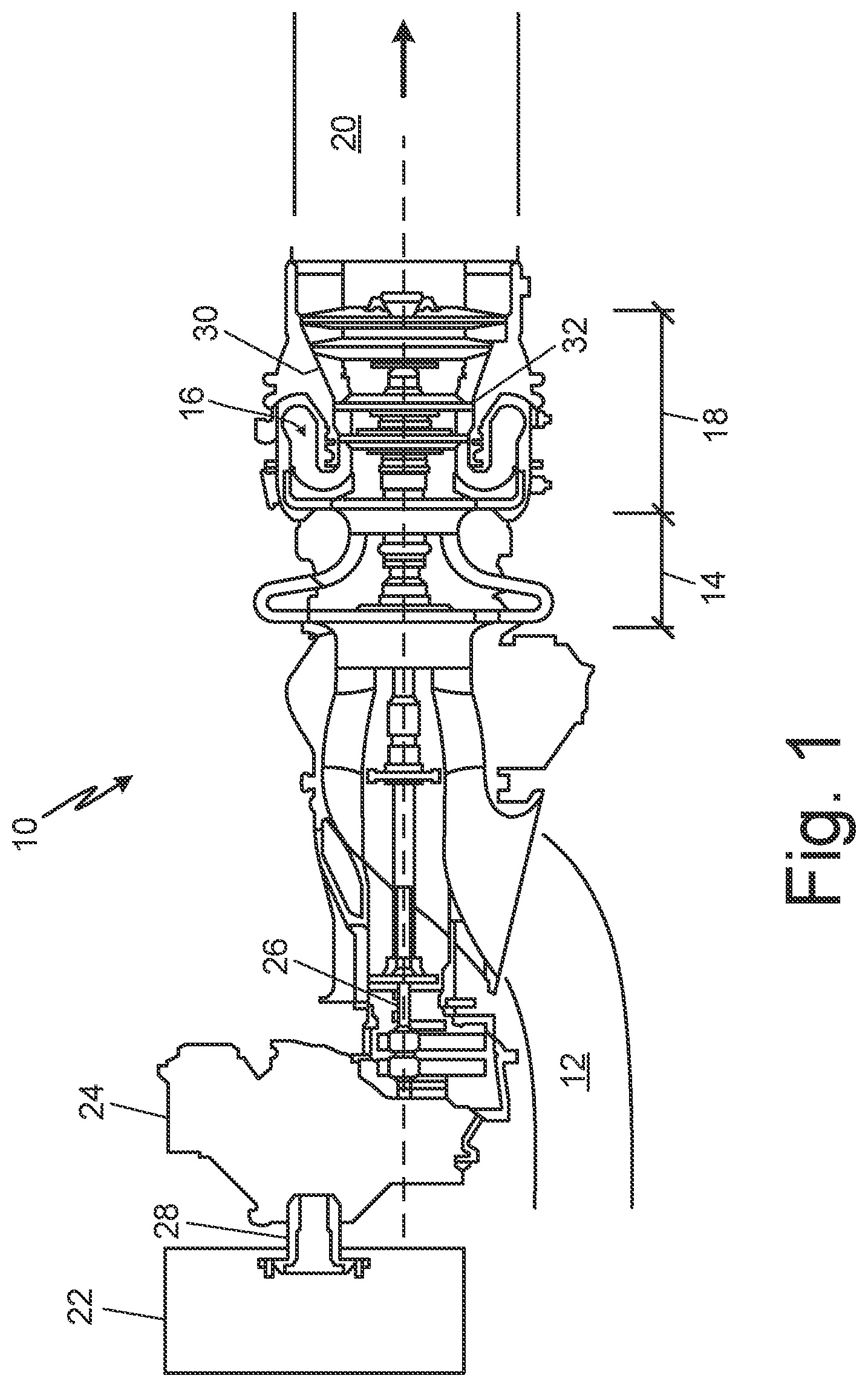 Patent US12297744 Figure 1 – Containment engine case with local features and outer surface reinforcement section