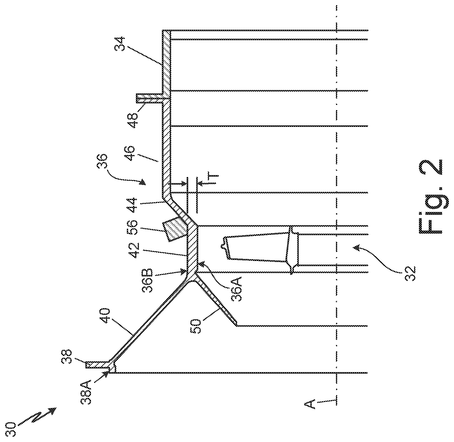 Patent US12297744 Figure 2 – Containment engine case with local features and outer surface reinforcement section
