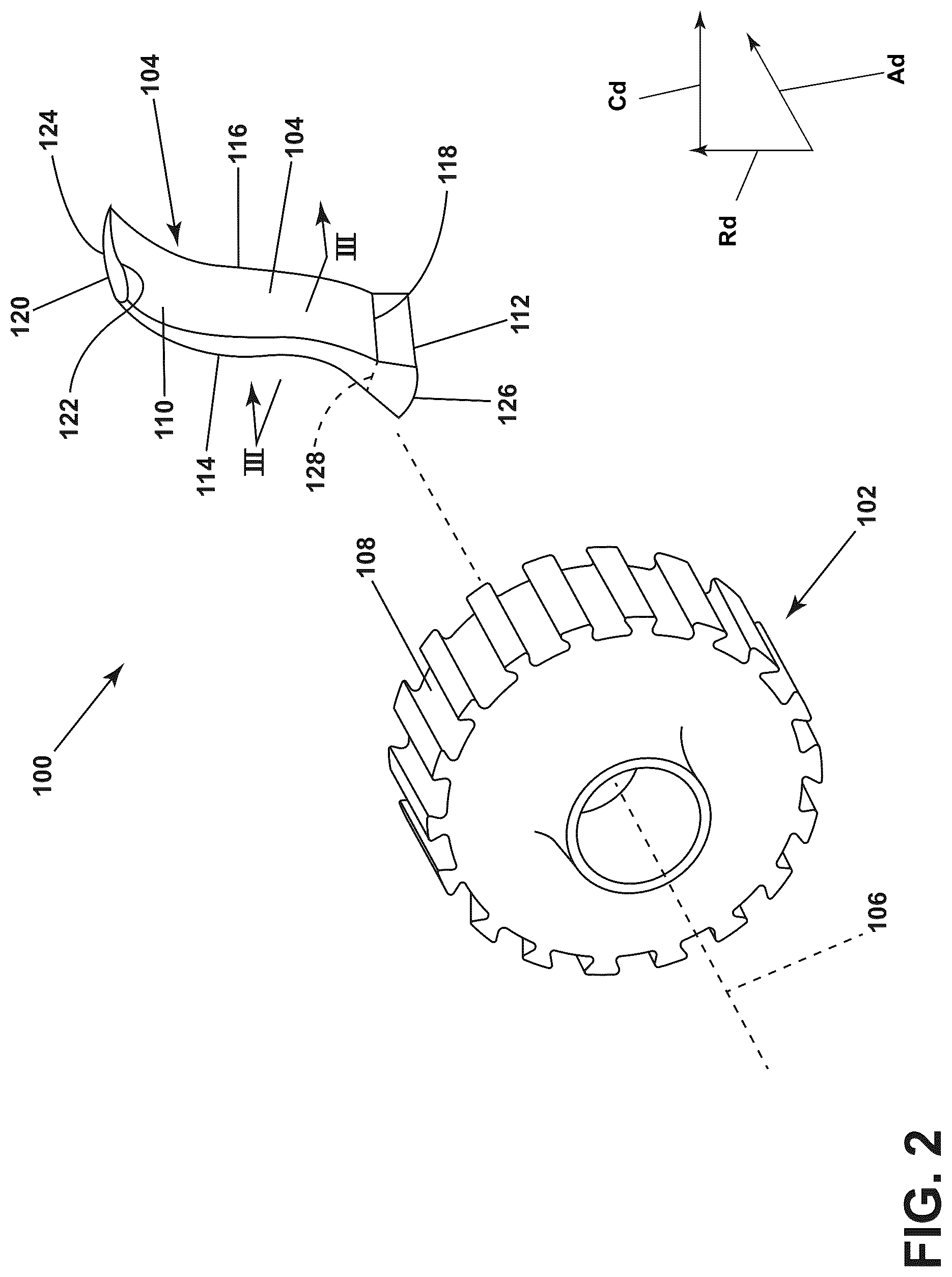 Patent US12297749 Figure 2 – Turbine engine with a blade having woven core and toughened region