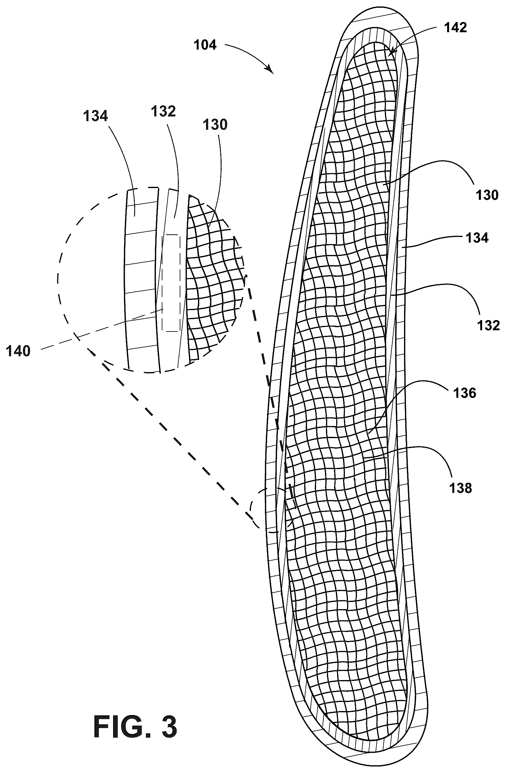 Patent US12297749 Figure 3 – Turbine engine with a blade having woven core and toughened region