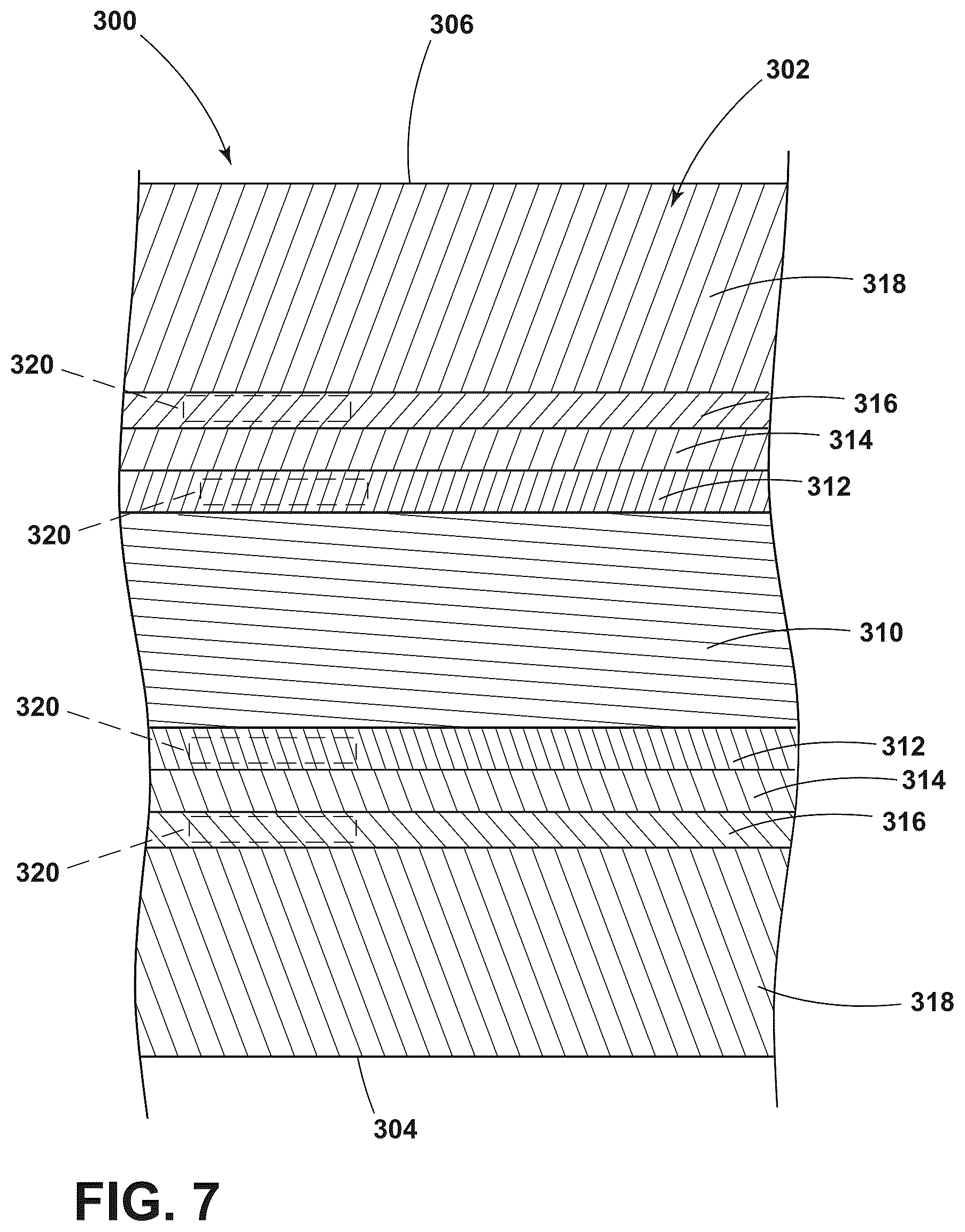 Patent US12297749 Figure 7 – Turbine engine with a blade having woven core and toughened region