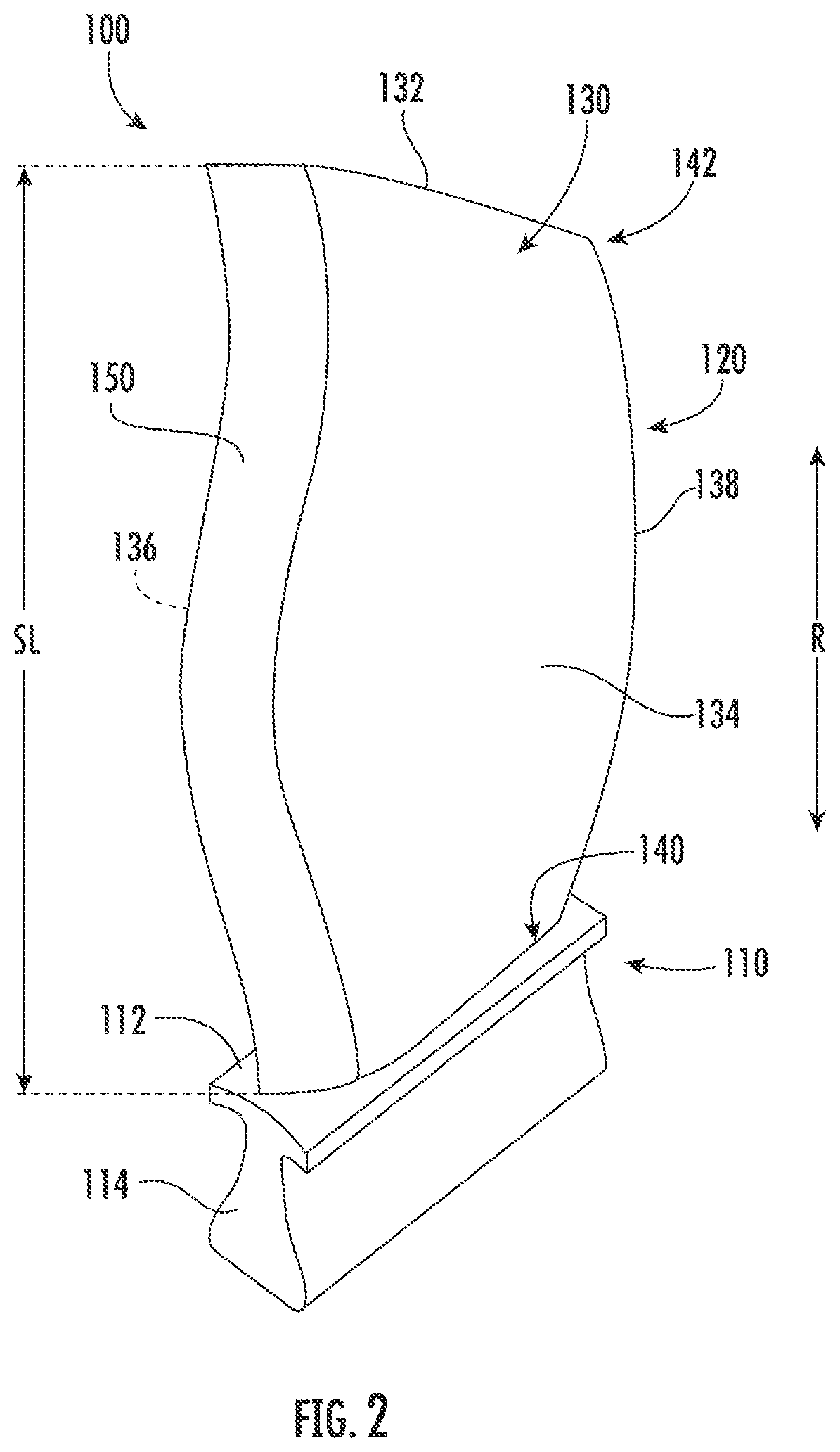 Patent US12297751 Figure 2 – Turbine engine with composite airfoil having a non-metallic leading edge protective wrap