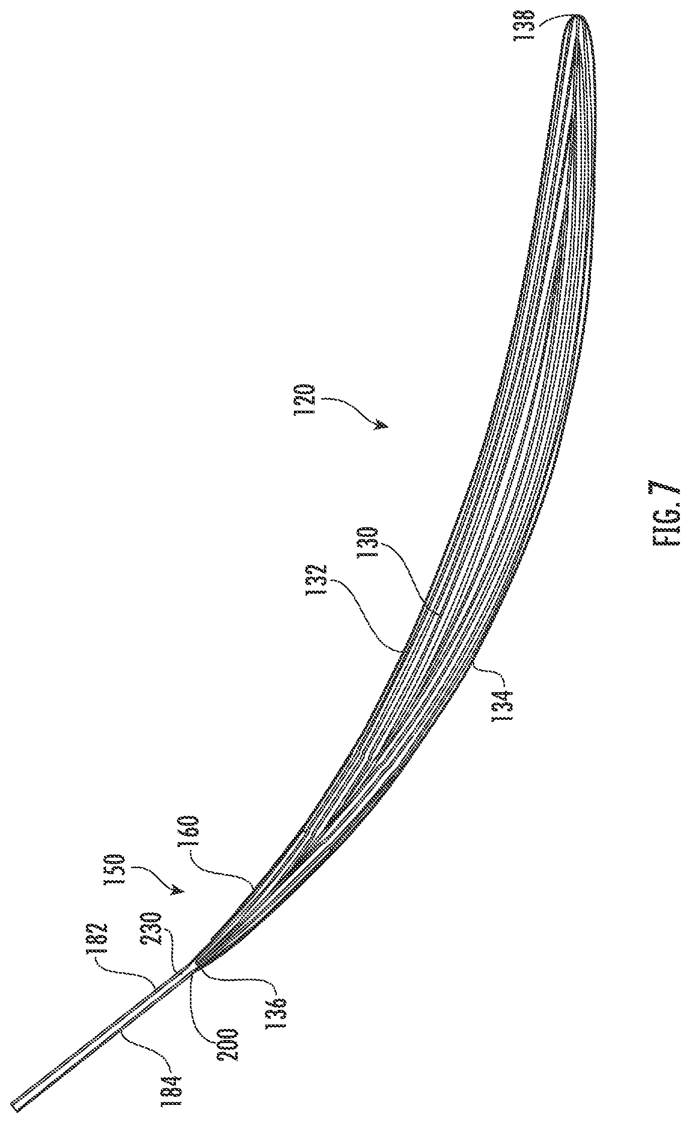 Patent US12297751 Figure 6 – Turbine engine with composite airfoil having a non-metallic leading edge protective wrap