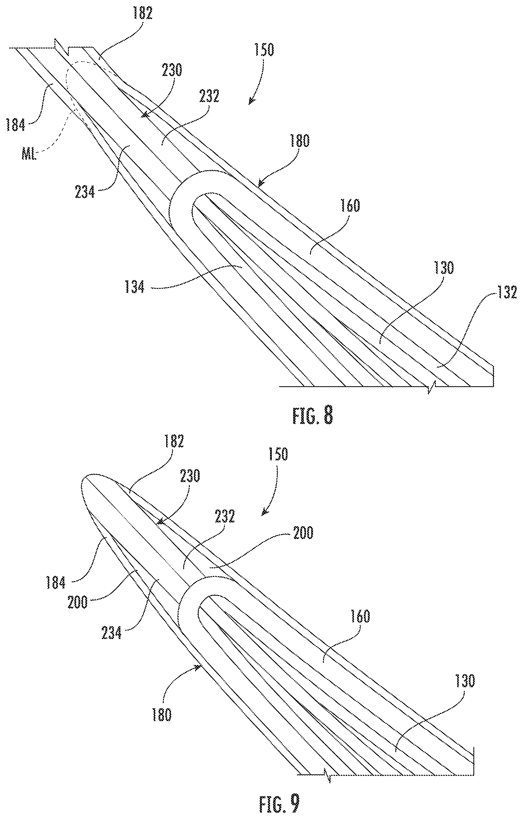 Patent US12297751 Figure 7 – Turbine engine with composite airfoil having a non-metallic leading edge protective wrap