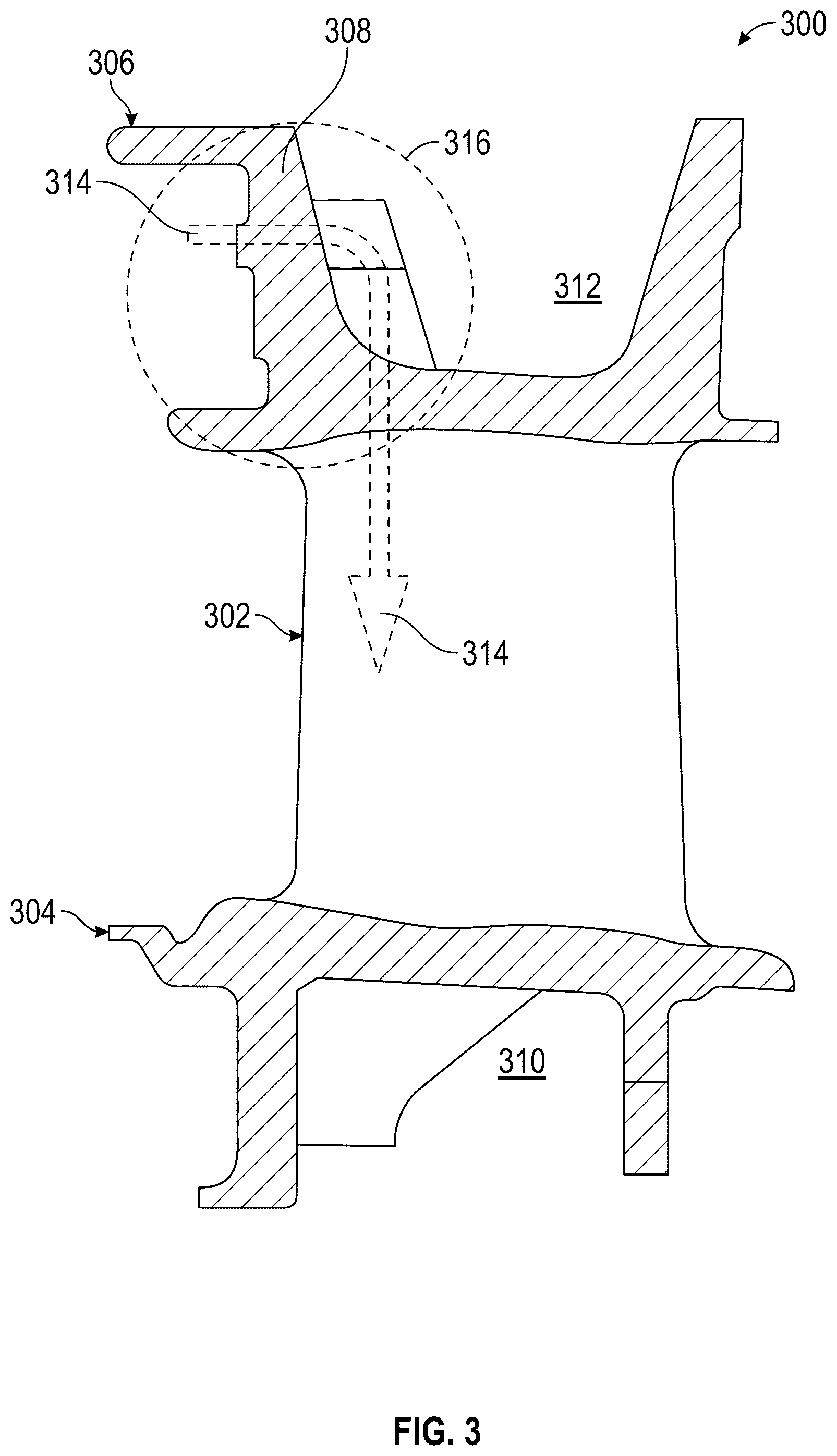 Patent US12297752 Figure 3 – Vane forward rail for gas turbine engine assembly
