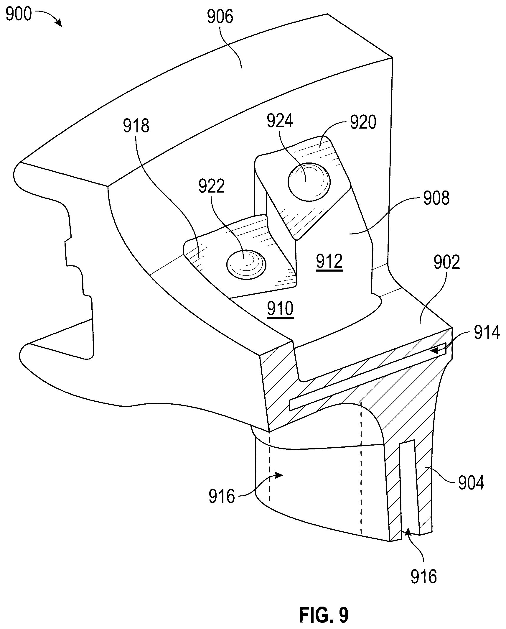 Patent US12297752 Figure 12 – Vane forward rail for gas turbine engine assembly