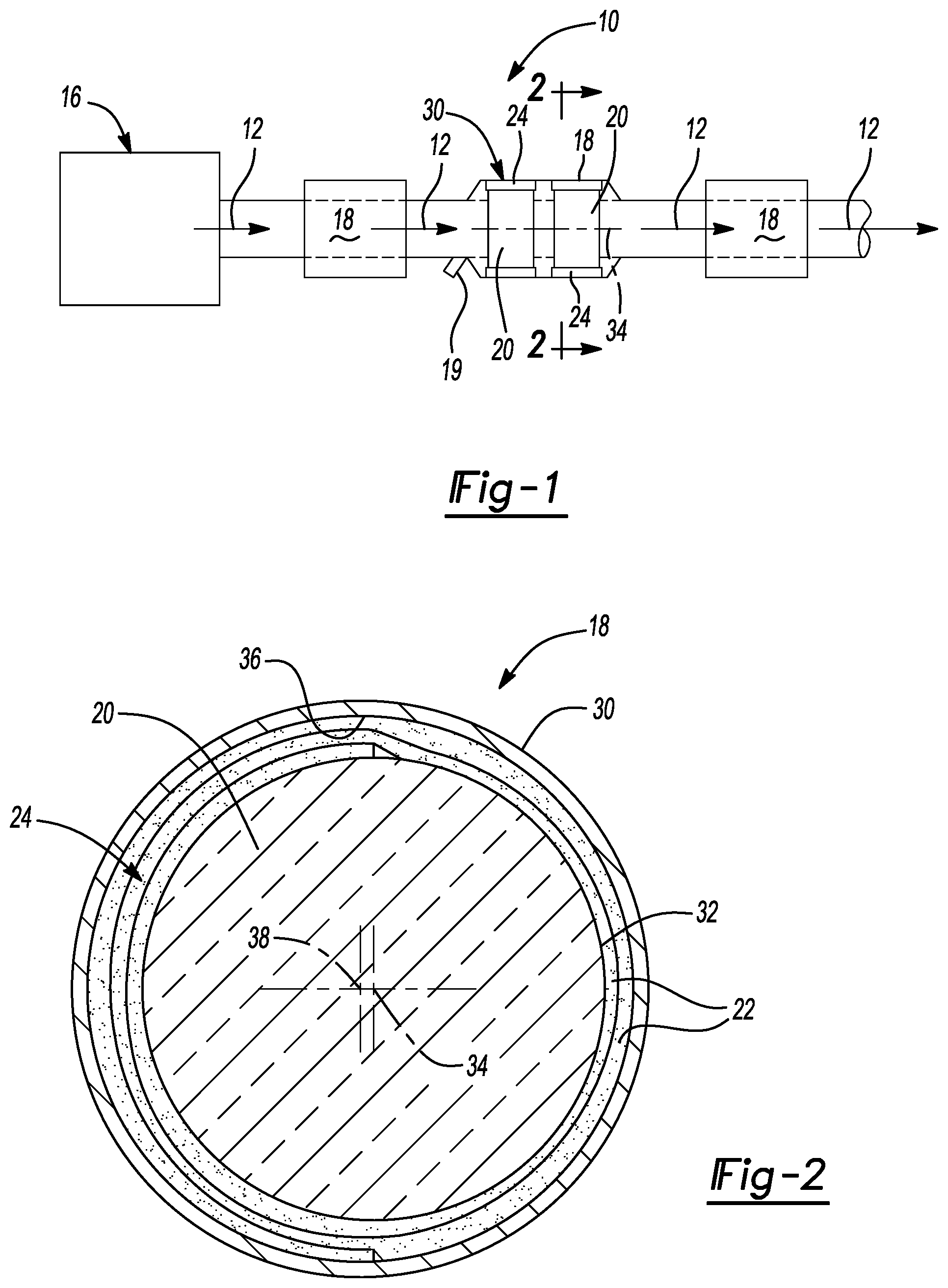 Patent US12297761 Figure 1 – Exhaust system component with multi-layer support mat