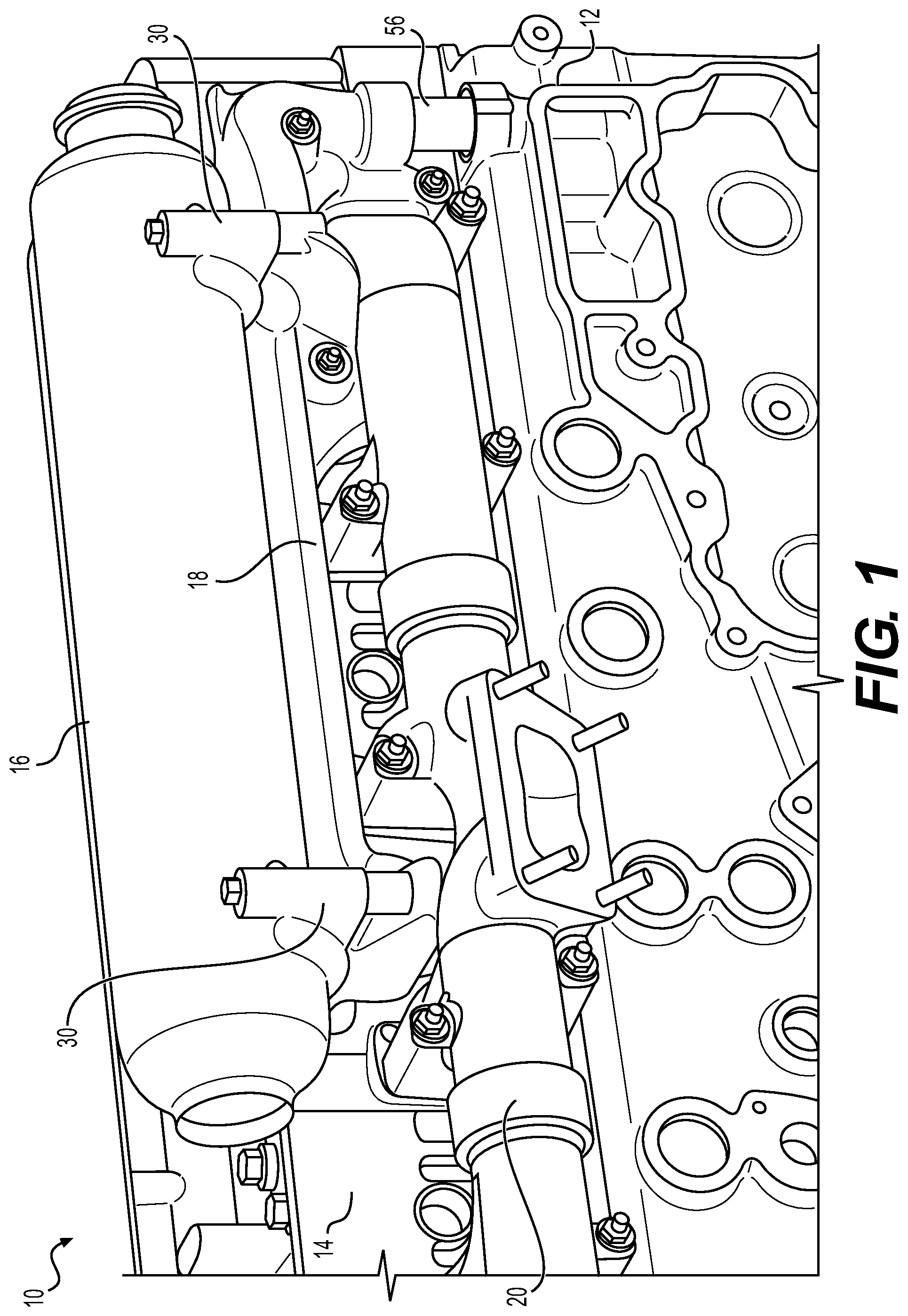 Patent US12297765 Figure 1 – Engine system with coolant collector