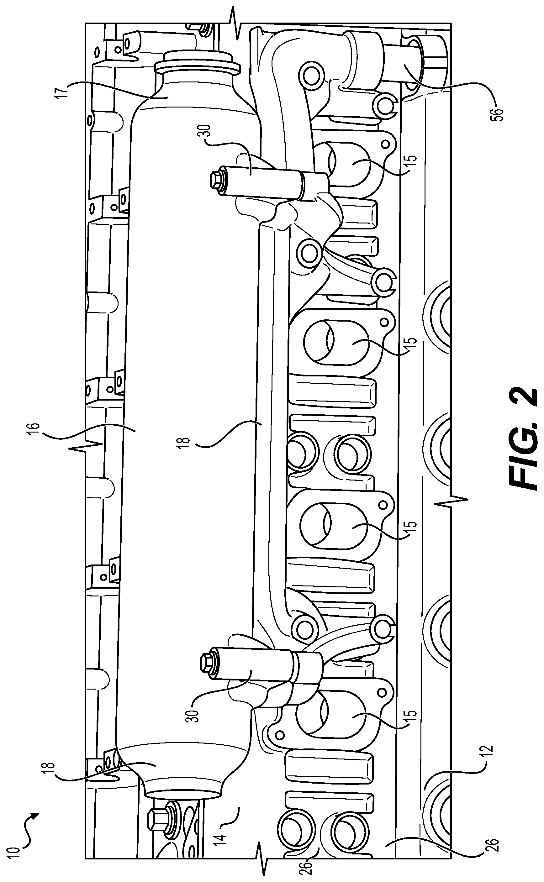 Patent US12297765 Figure 2 – Engine system with coolant collector