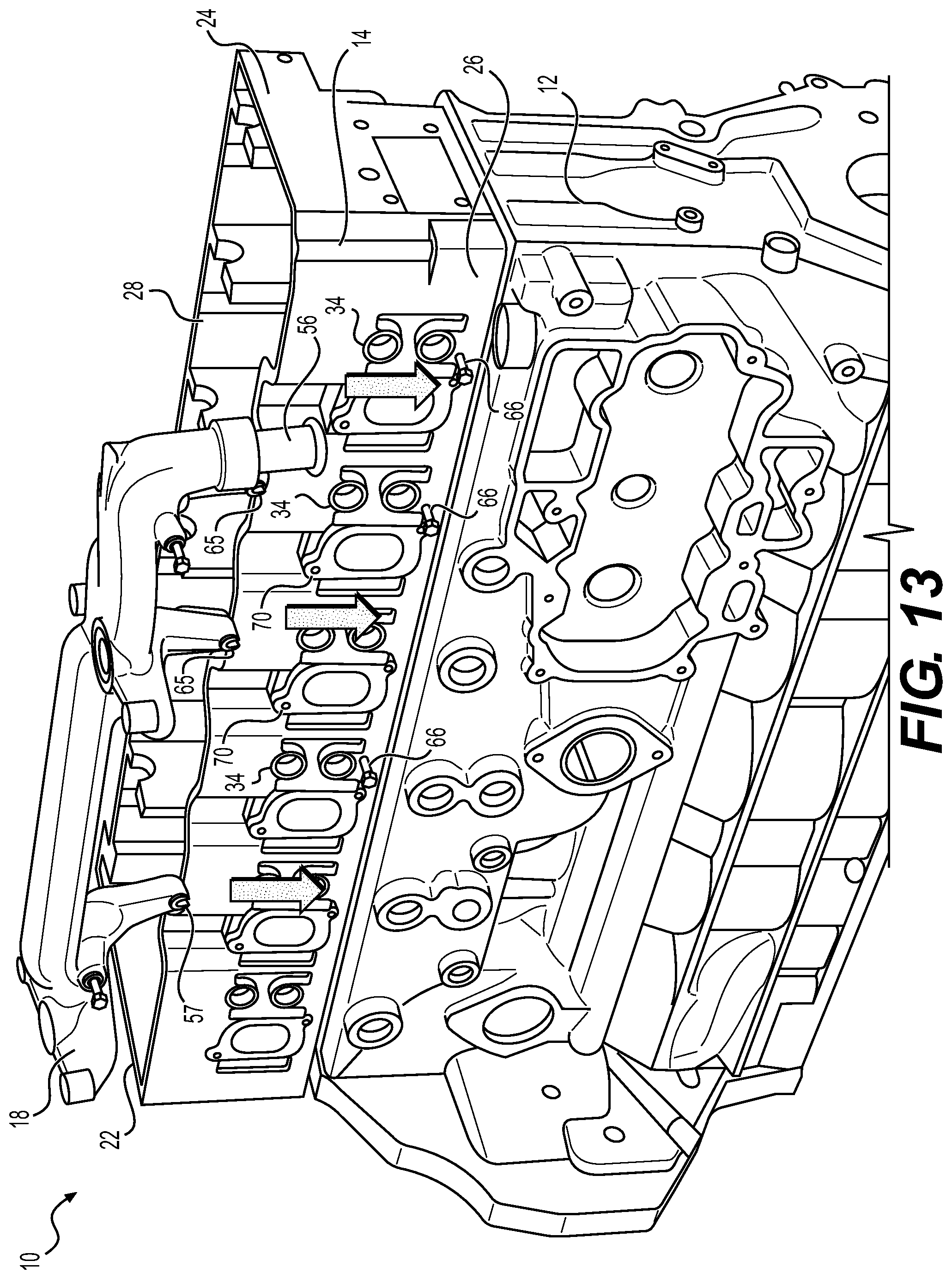 Patent US12297765 Figure 12 – Engine system with coolant collector