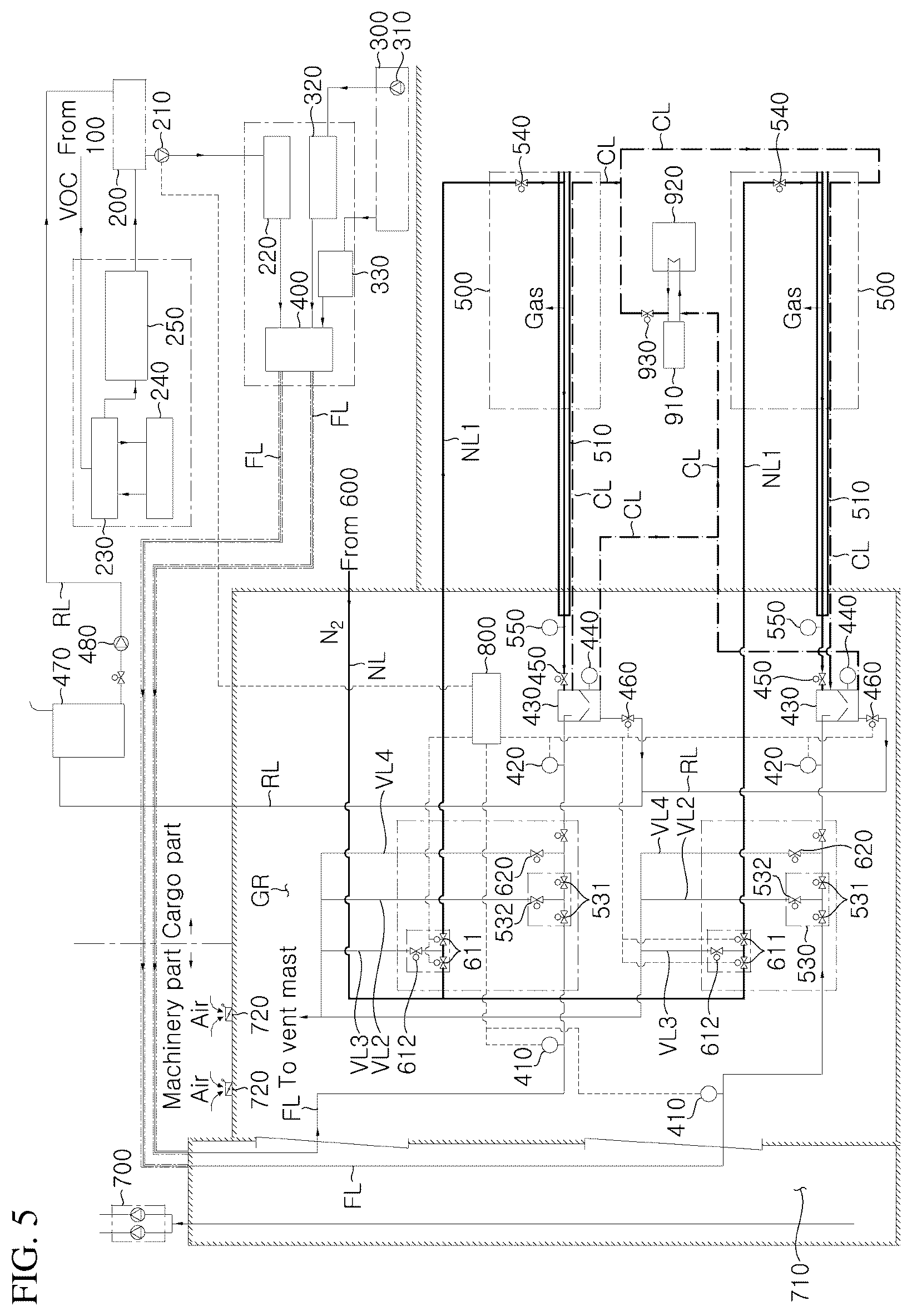Patent US12297786 Figure 5 – System for supplying VOC as fuel for engine and vessel using VOC as fuel